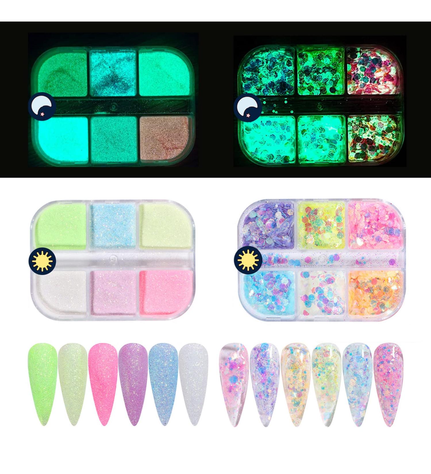 Luminous Nail Powder & Glitter - 12 Colors Sequin Nail Art for Stunning Designs | International Shipping Available - Buy Online on GoSupps.com