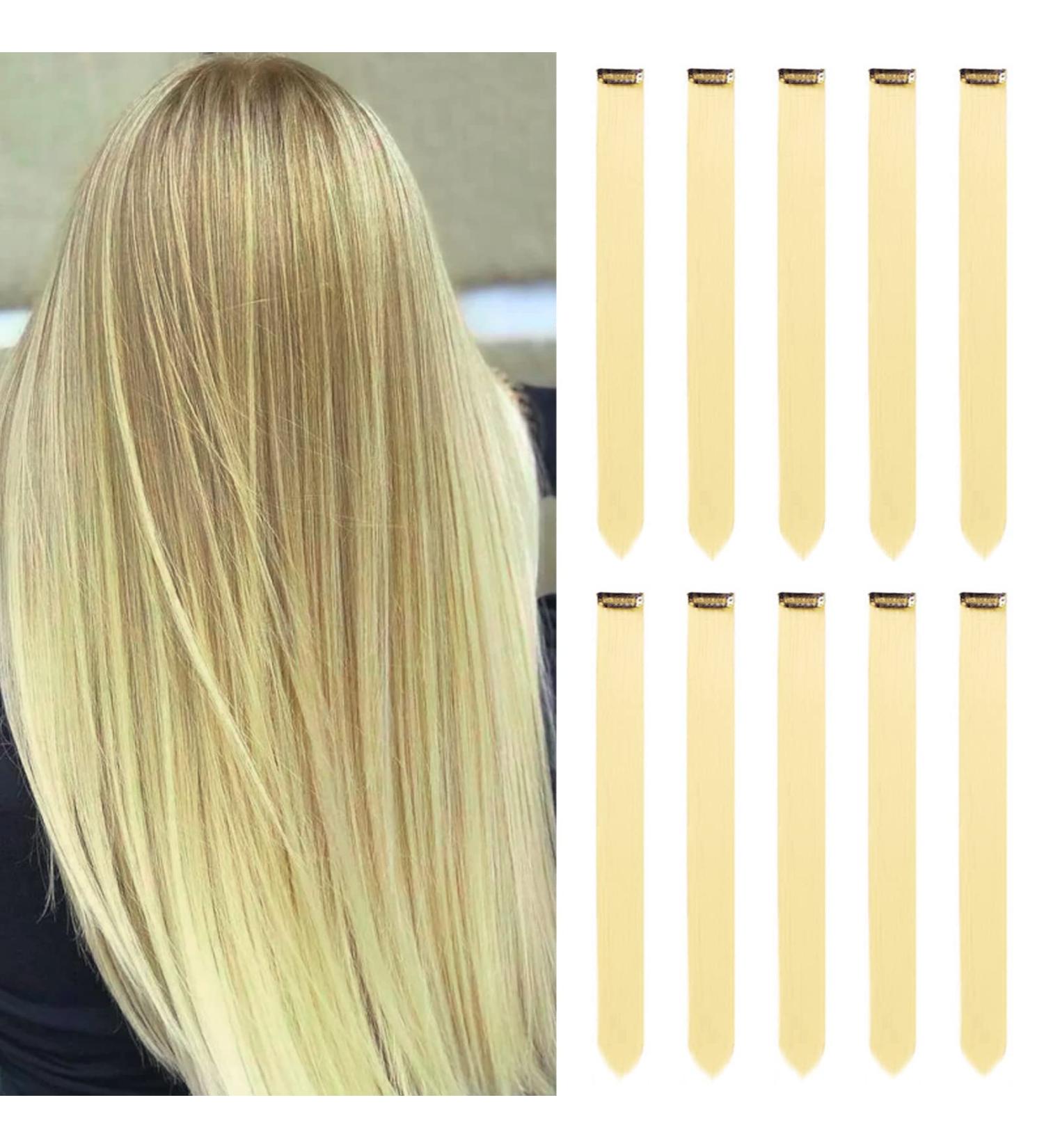 Blonde Clip In Hair Extensions - 22 Inch, Colorful Straight Hair for Party Highlights - 10pcs Set - Buy Online on GoSupps.com