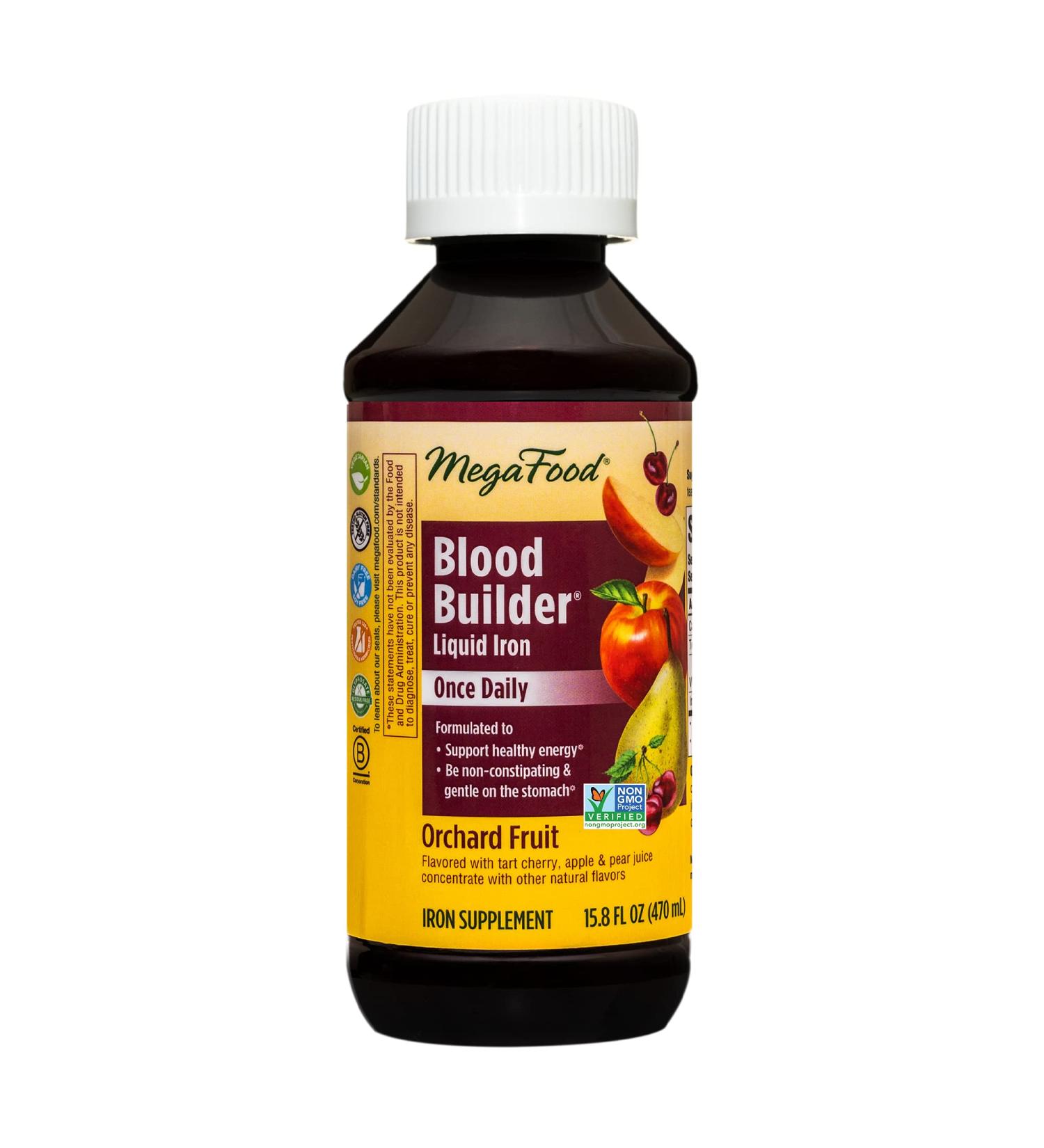MegaFood Blood Builder Liquid Iron Supplement with Vitamin B12 - Non-Constipating Formula for Healthy Energy Levels - 15.8 Fl Oz - Buy Online on GoSupps.com