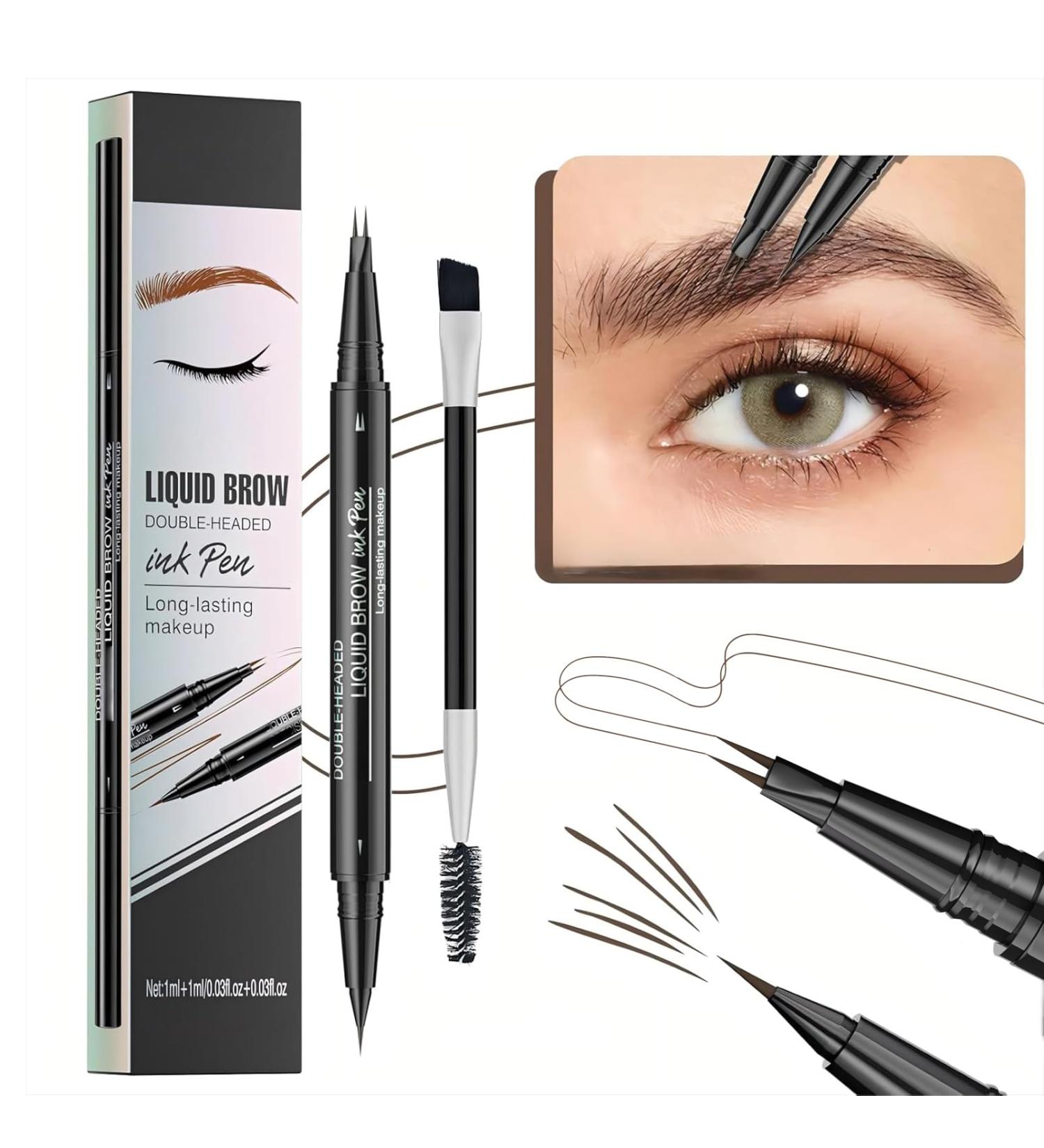 Microblading Eyebrow Pencil Curved Eyebrow Pen 2 in 1 Ended Microblading Eyebrow Pen with Fork Tip and Brush Tip Long-Lasting Sweat Resistance For Natural Makeup All Day (Brown) - Buy Online on GoSupps.com