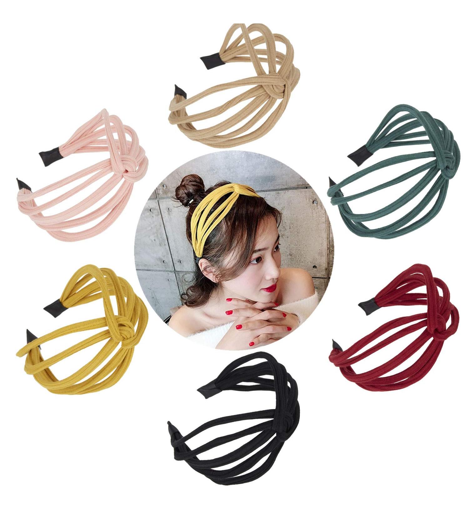 Lawie 6 Pack Wide Hard Headbands in Black, Red, Yellow, and Green - Elastic Stretchy Hairbands for Women - Cloth Fabric Covered Hair Clasps - Headwrap Accessories - Buy Online on GoSupps.com
