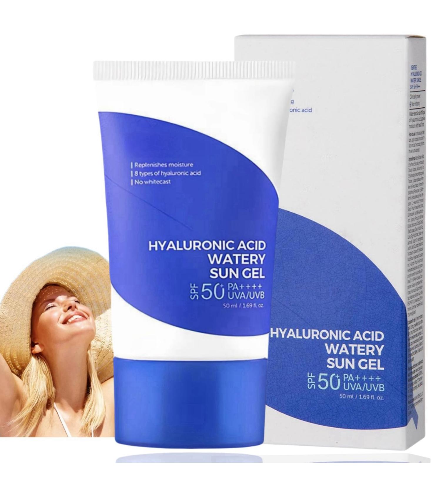 50ml Hyaluronic Acid Watery Sun Gel Hyaluronic Acid Natural Sun Cream Korean Sunscreen Spf50+++ Hyaluronic Acid Sunscreen Korean Sunscreen Spf 50 Face Korean Sunscreen Cream Sunscreen Face Moisturiser - Buy Online on GoSupps.com