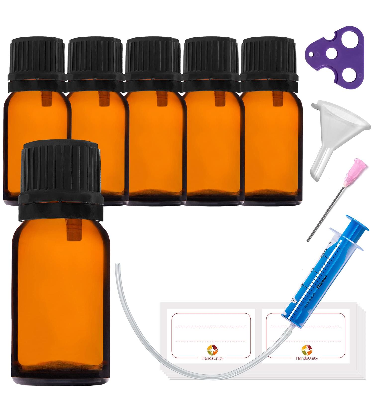 Handsunity 10ml Amber Glass Dropper Bottles - Set of 6 with Black Closure | Perfect for Pharmacy & DIY Use - Buy Online on GoSupps.com