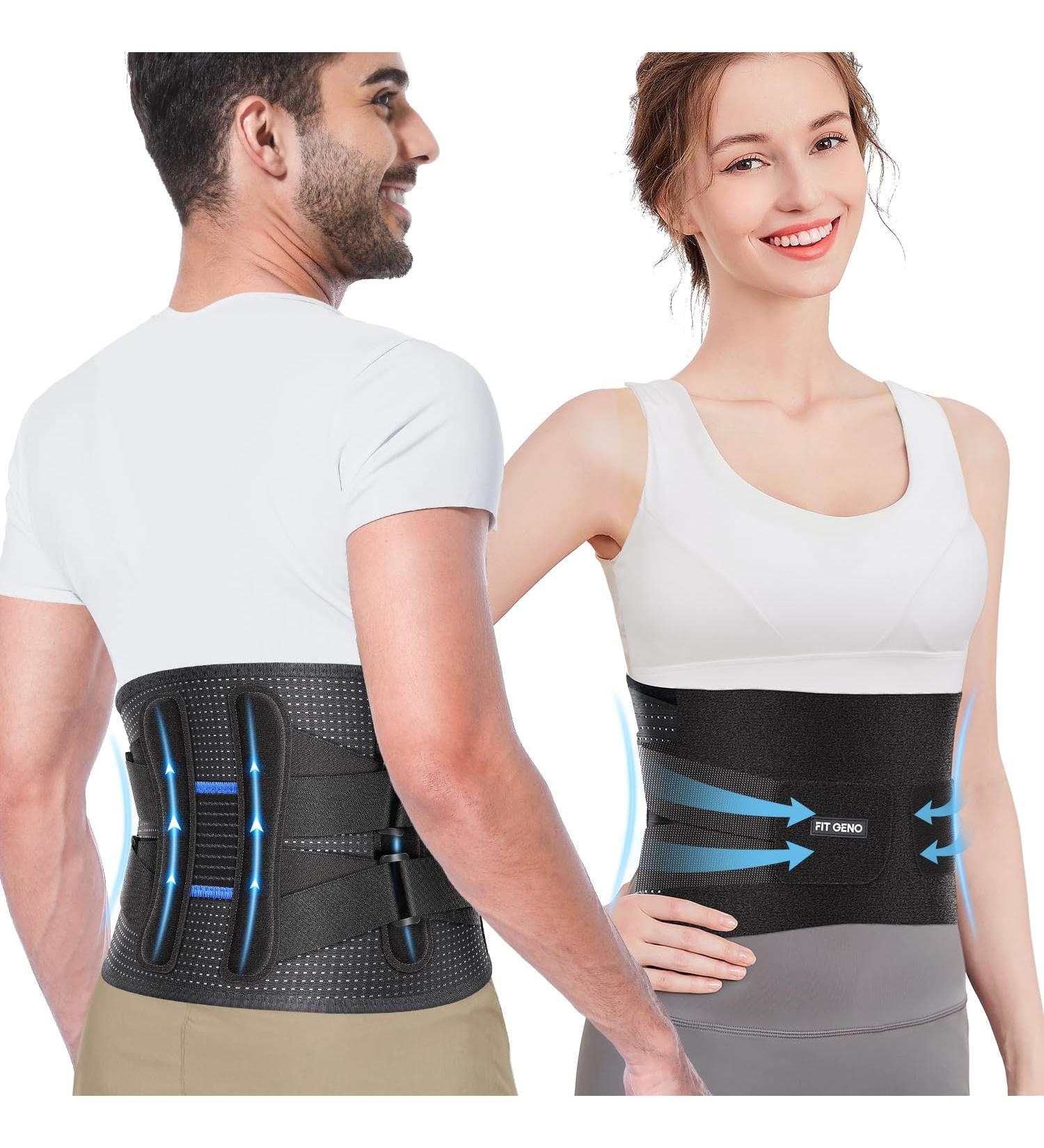 Fit Geno Lower Back Brace - Premium Lumbar Support Belt for Pain Relief | Ideal for Weight Lifting Housework & Sports | Adjustable for 37.5-53.0 Inch Waist - Buy Online on GoSupps.com