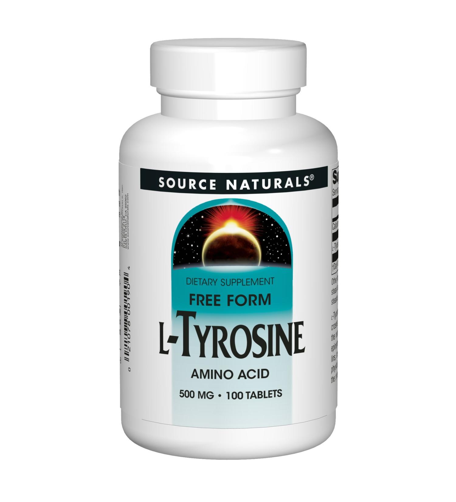 Source Naturals L-Tyrosine 500 mg - 100 Tablets | Support Mood & Focus - Buy Online on GoSupps.com