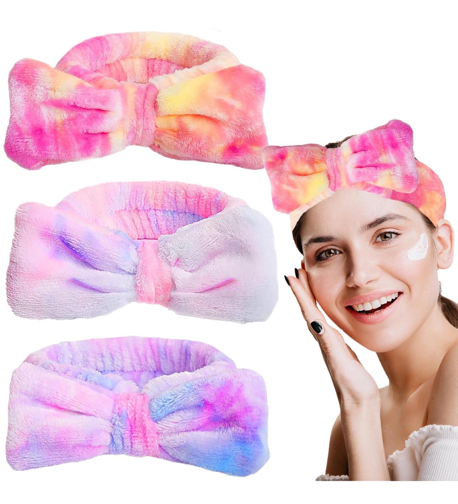 spa headband three-piece headband for washing face face wash headband makeup headband skincare headband face wash bow headband (Gradient Purple Pink and White) - Buy Online on GoSupps.com