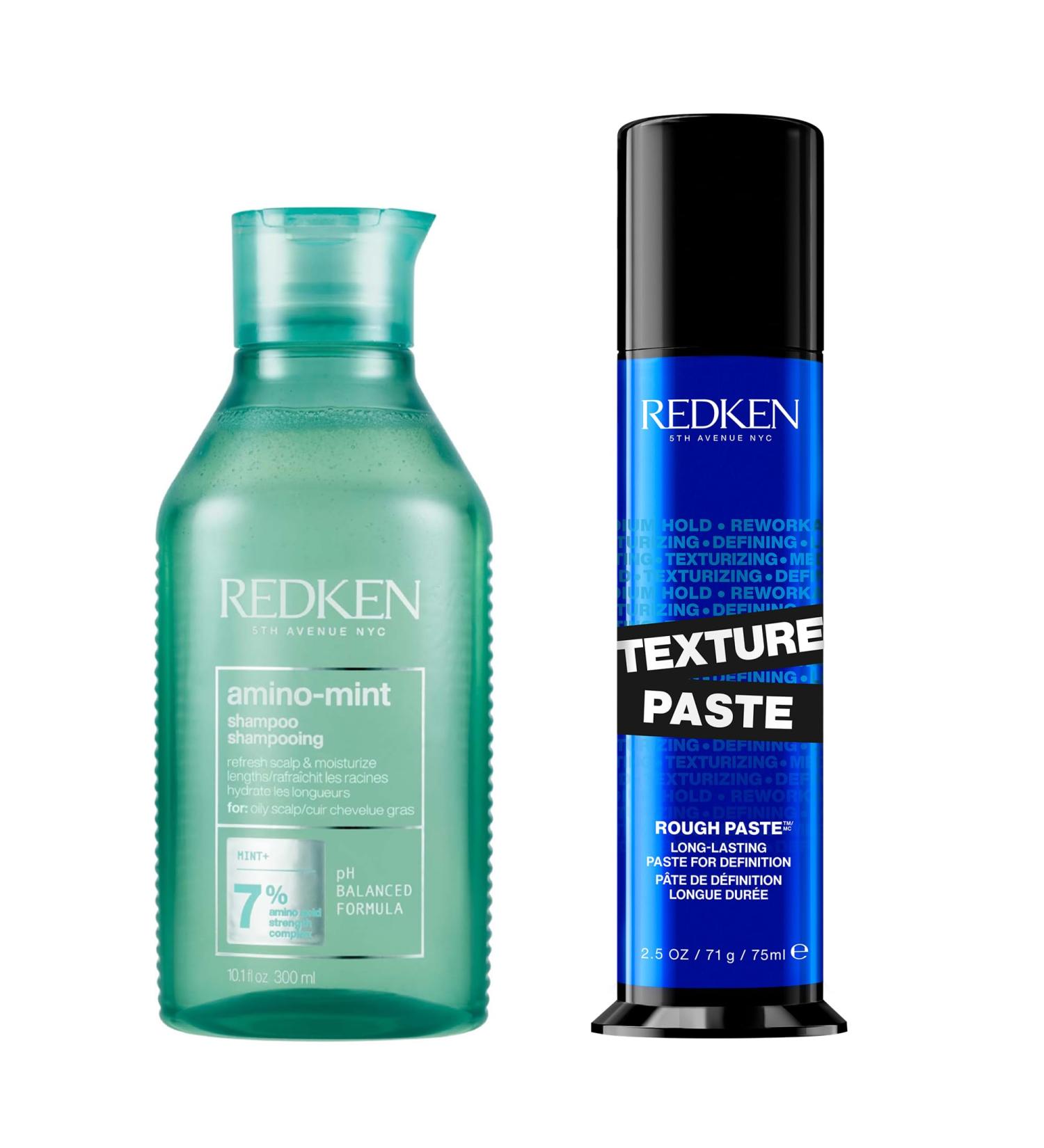 Redken Routine For Men Set of Shampoo and Styling Paste For a Fresh Scalp and Texture with Long Lasting Medium Hold Amino Mint Texture Paste - Buy Online on GoSupps.com