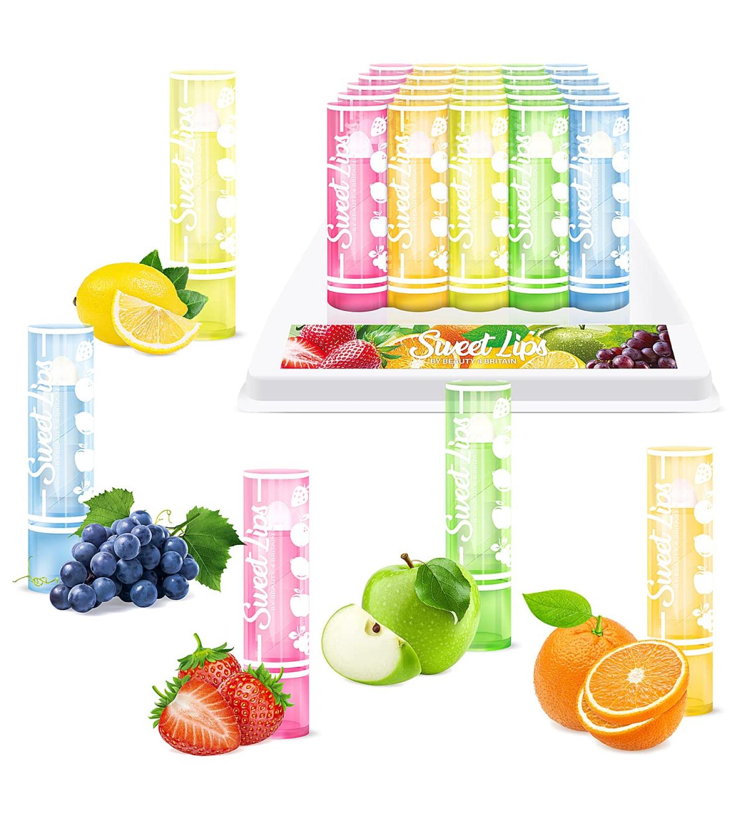 Beauty4Britain 25 x Lip Balm Set - Sweet Lips | 5 Fruity Flavors Long-Lasting Lip Care | Wholesale 25 Pack - Buy Online on GoSupps.com