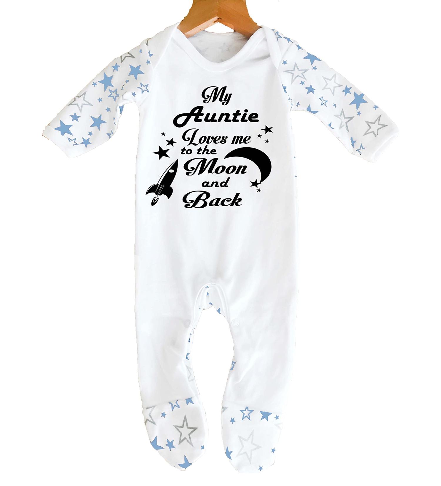 My Auntie Loves Me to The Moon and Back Baby Sleepsuit | 100% Fine Combed Cotton | 0-3 Months | UK Designed and Printed - Buy Online on GoSupps.com
