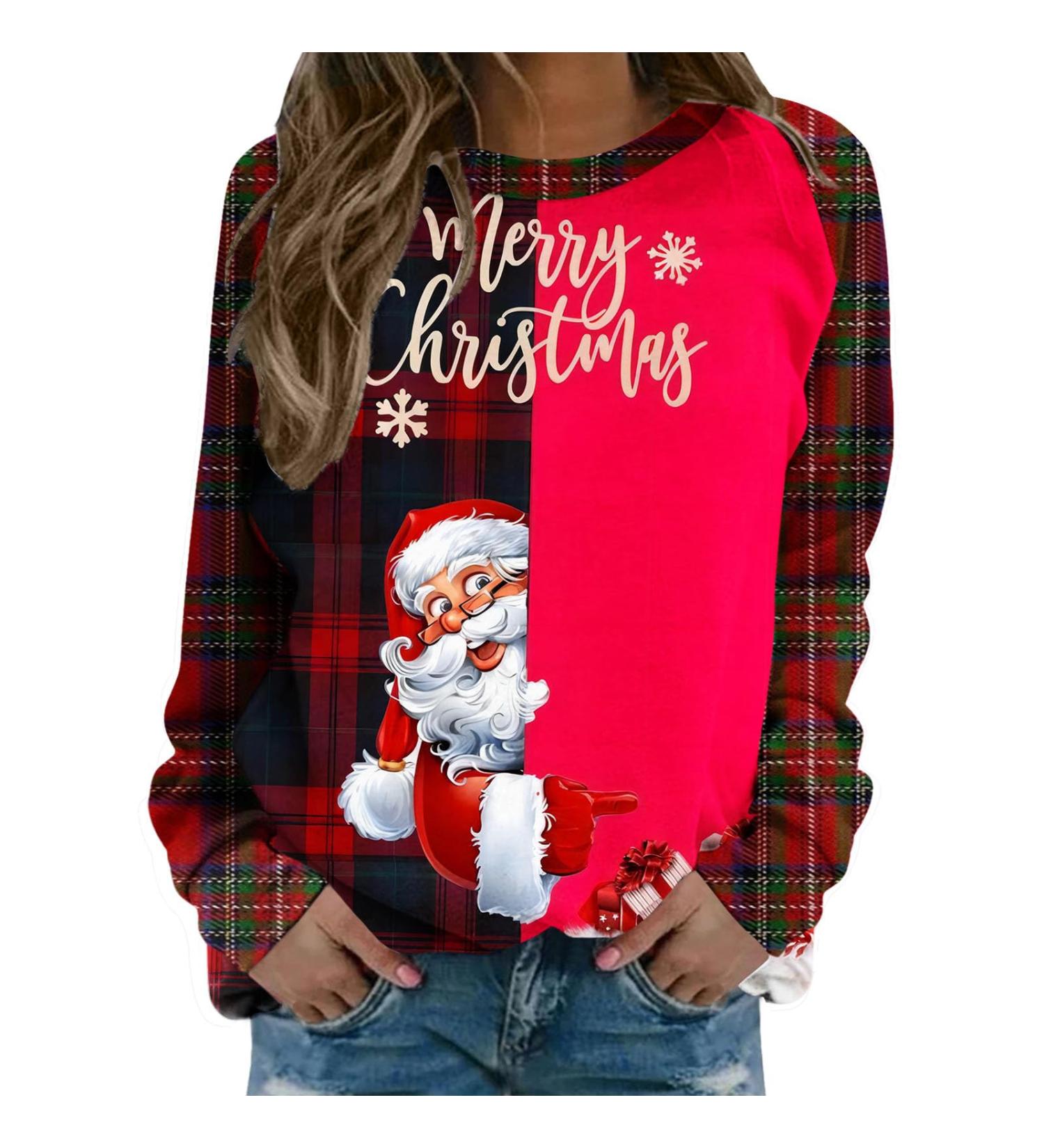 Women's Christmas Snowman & Penguin Print Sweatshirt | Red Xmas Jumper | Comfy O-Neck Raglan Top Pullover | Winter Long Sleeve Tunic Sweater | Size M - Buy Online on GoSupps.com