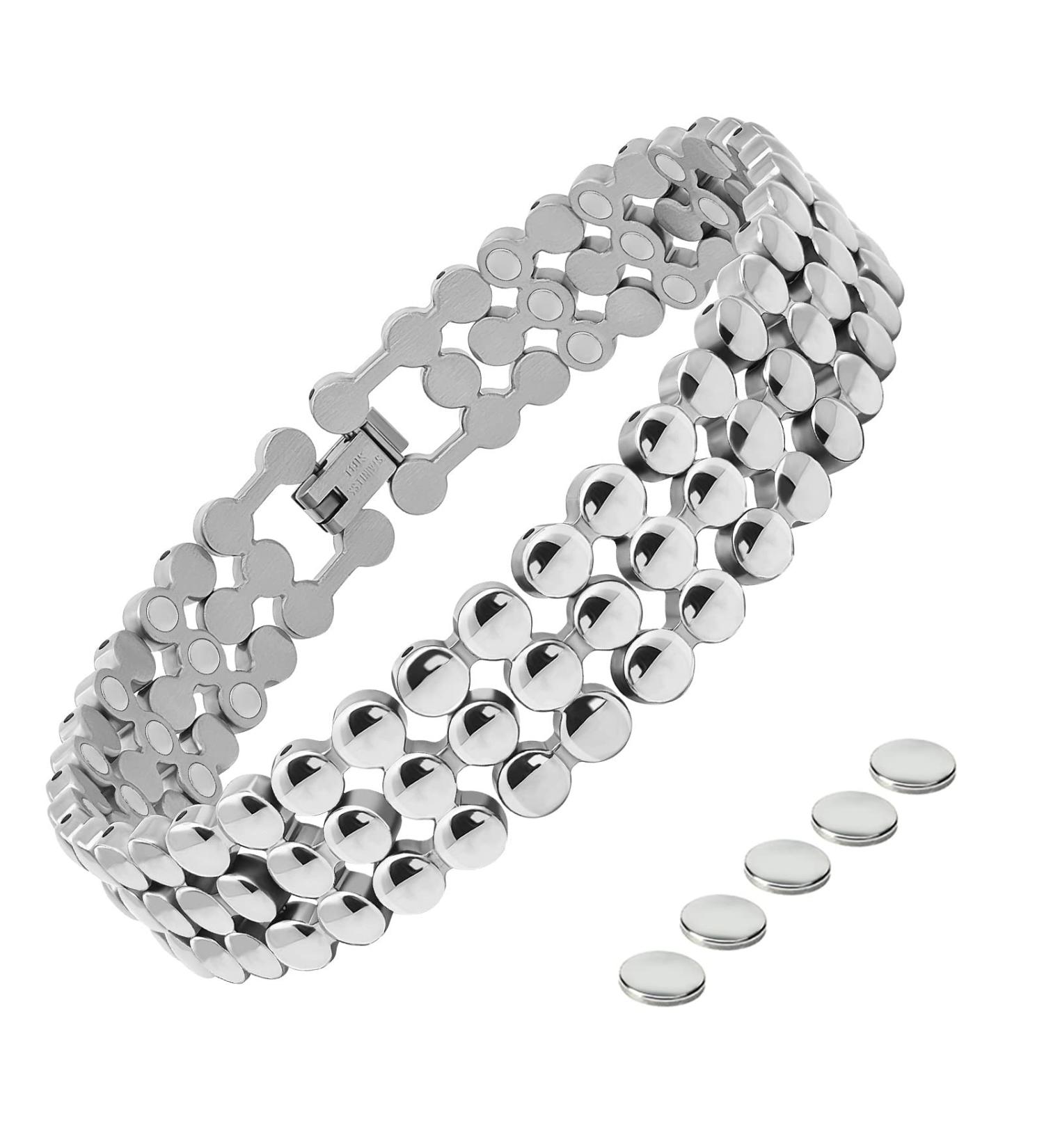 Buy Jeroot 3x Strength Magnetic Bracelet for Women - Effective Pain Relief & Health Benefits - Silver Magnetic Therapy Wristband - Buy Online on GoSupps.com