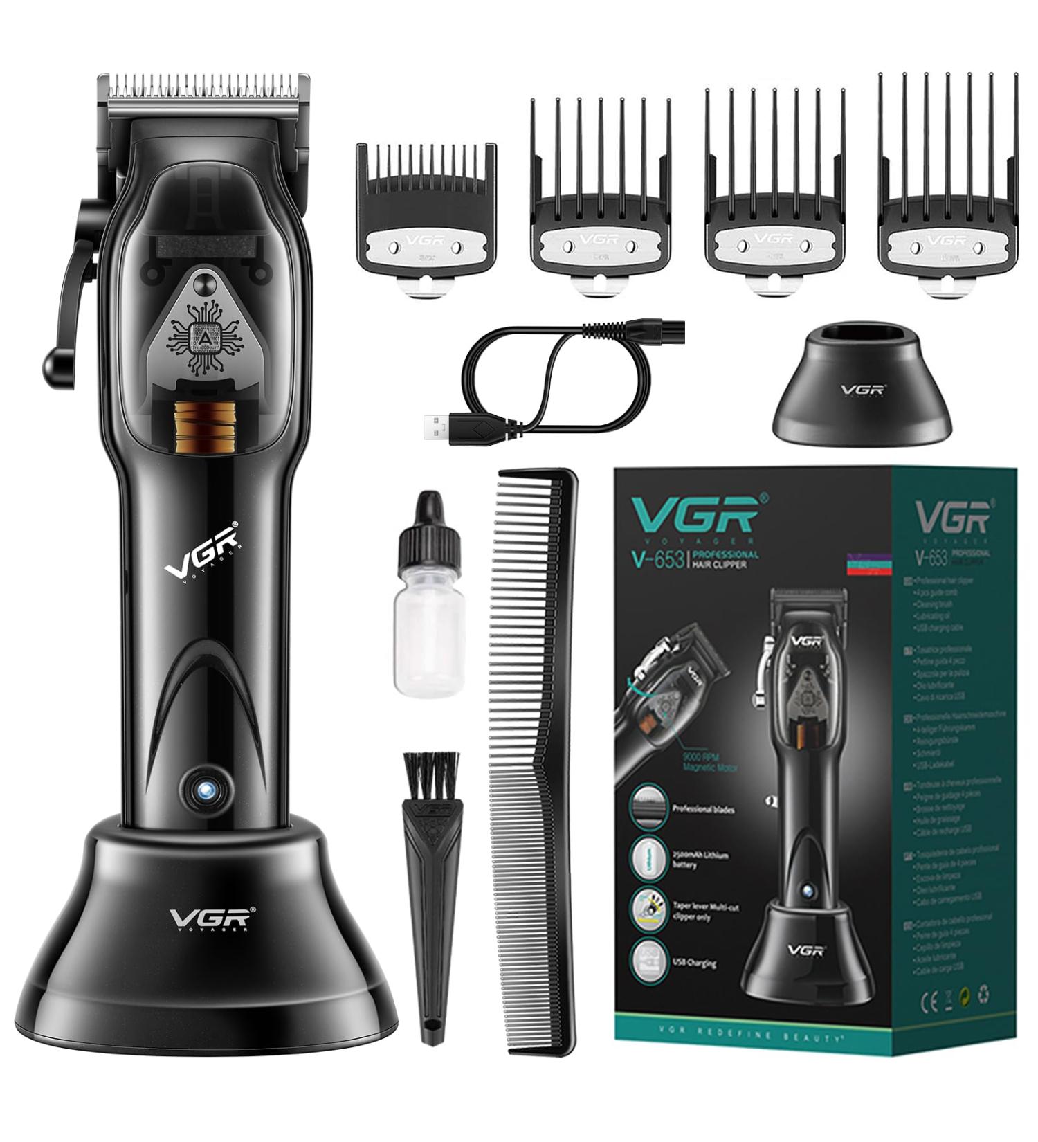 VGR 653 Professional Hair Clippers for Men - 9000RPM Cordless Barber Trimmers USB Rechargeable Hair Cutting Kit - Perfect for Home & Barbershop Use - Buy Online on GoSupps.com