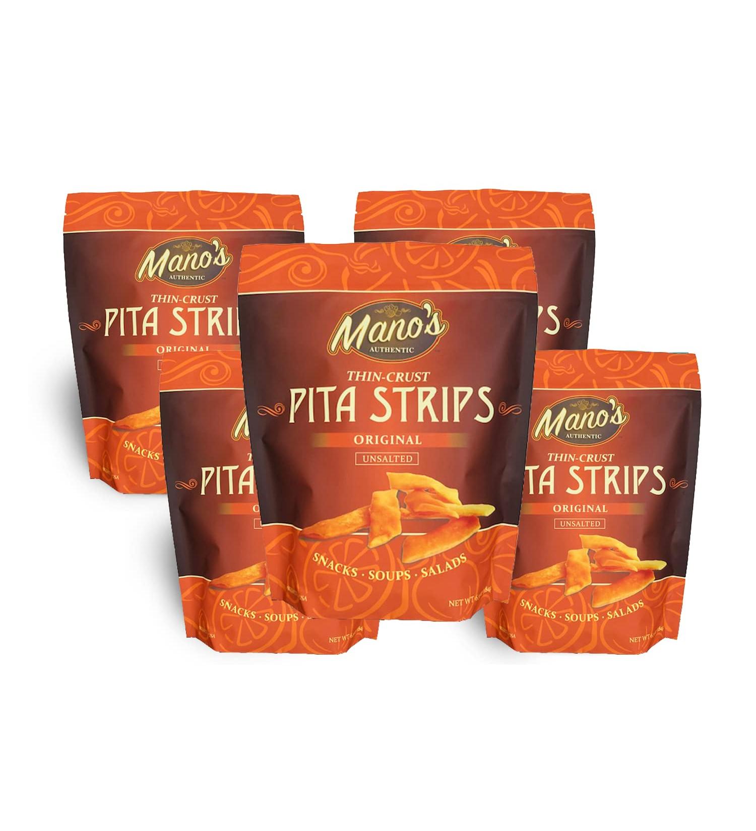 Manos Authentic Pita Chip Strips - Healthy Thin Snackable Bite Sized Pita Chips - Original Flavor (5 Pack, 6.5oz) - Buy Online on GoSupps.com