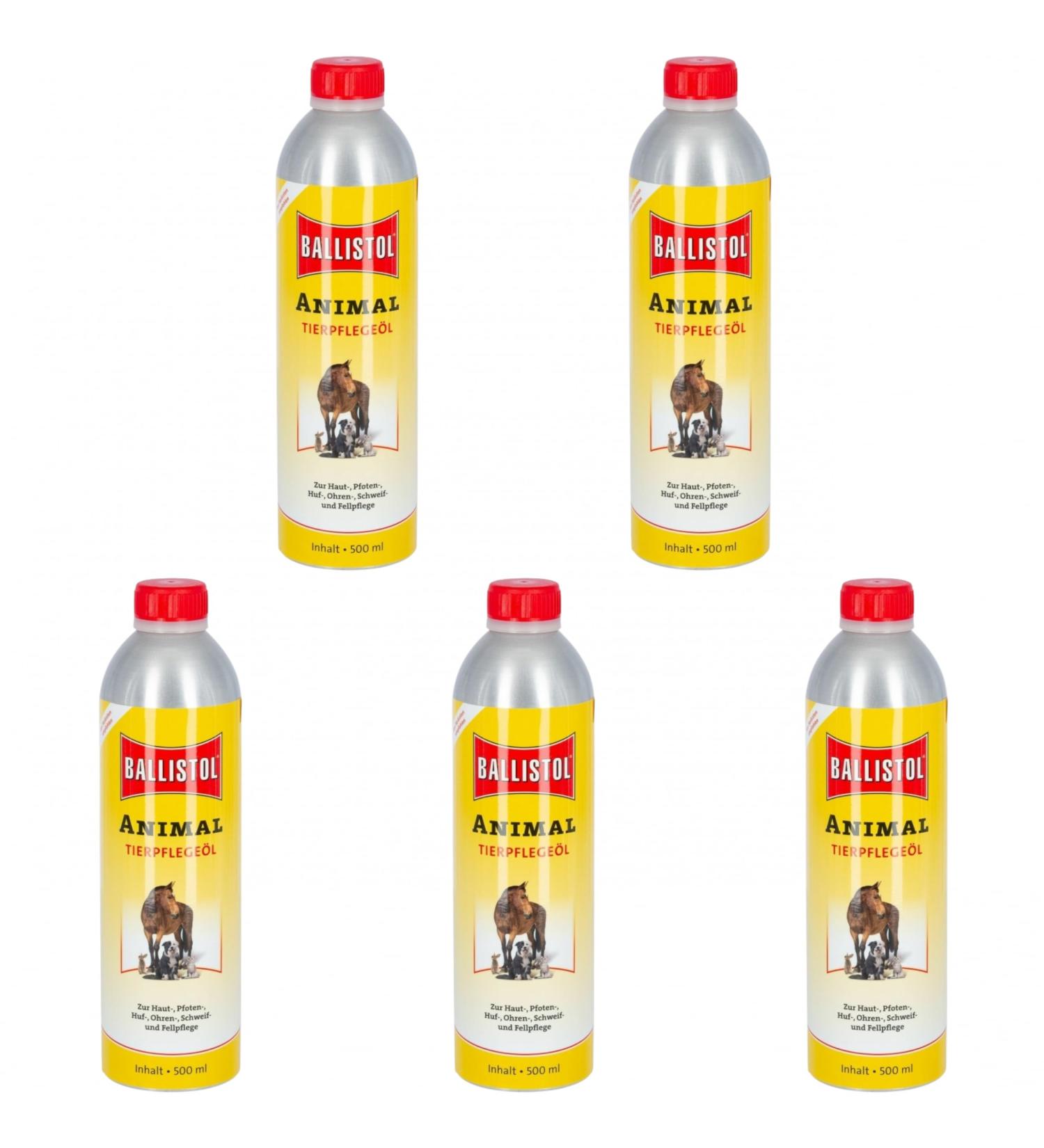 RL24 Ballistol - Animal care oil Animal |Animal oil with depth effect |Gentle care for horses dogs & Co. |Ideal tail fur & hoof care |For home farm and pets |5 x 500 ml (5 Set)