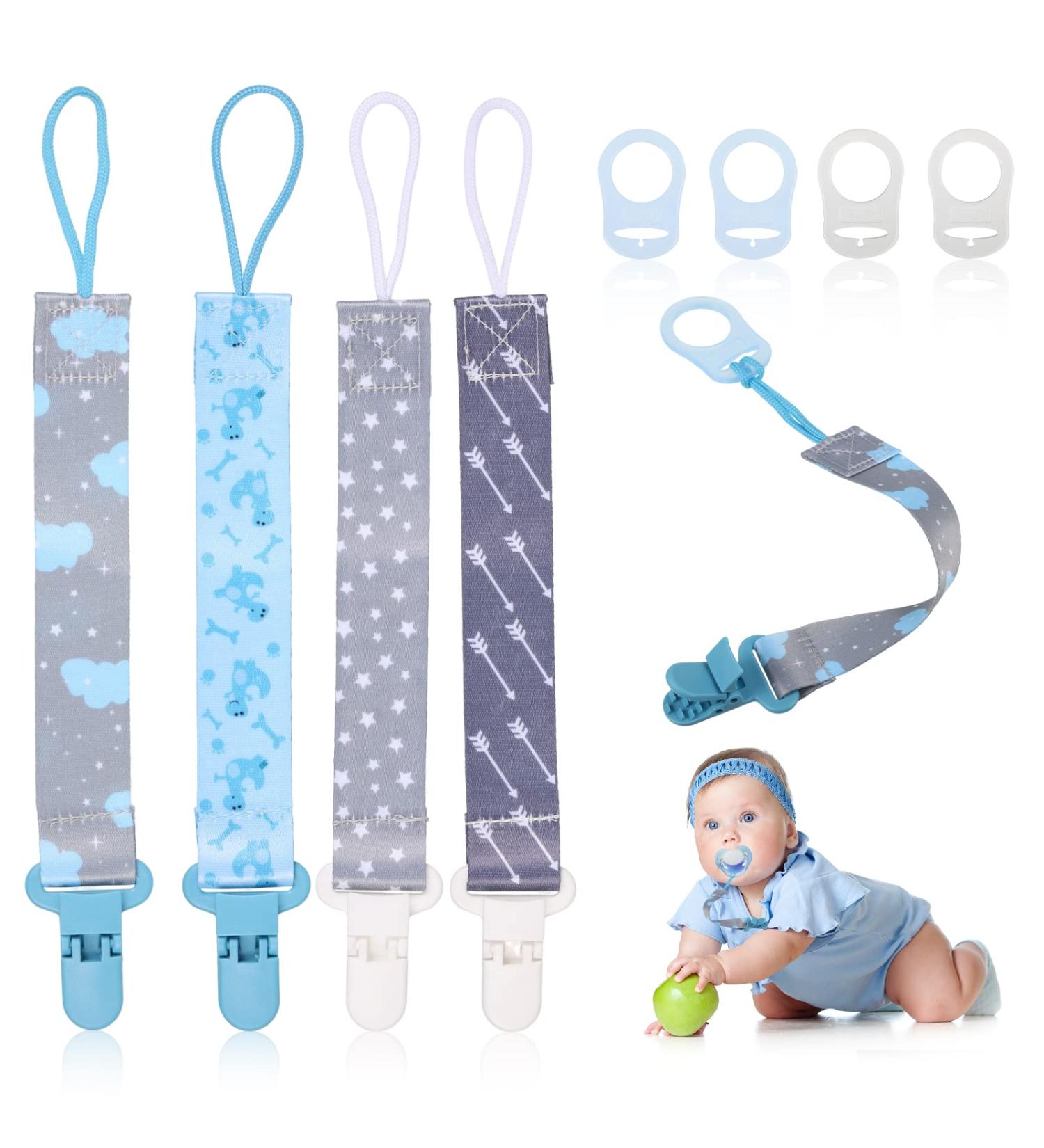 4-Piece Baby Pacifier Chain Set | Silicone Strap & Adapter with Clip | Universal Pacifier Holder for Safe and Secure Use - Buy Online on GoSupps.com