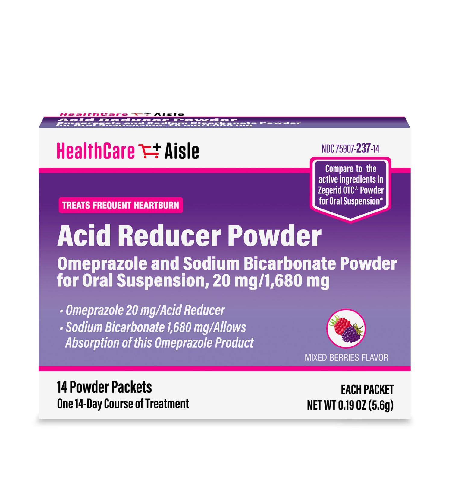 HealthCareAisle Omeprazole and Sodium Bicarbonate Powder for Oral Suspension 20 mg/1 680 mg - 14 Packets - Acid Reducer - Effective Acid Reflux Medicine Treats Frequent Heartburn - Buy Online on GoSupps.com