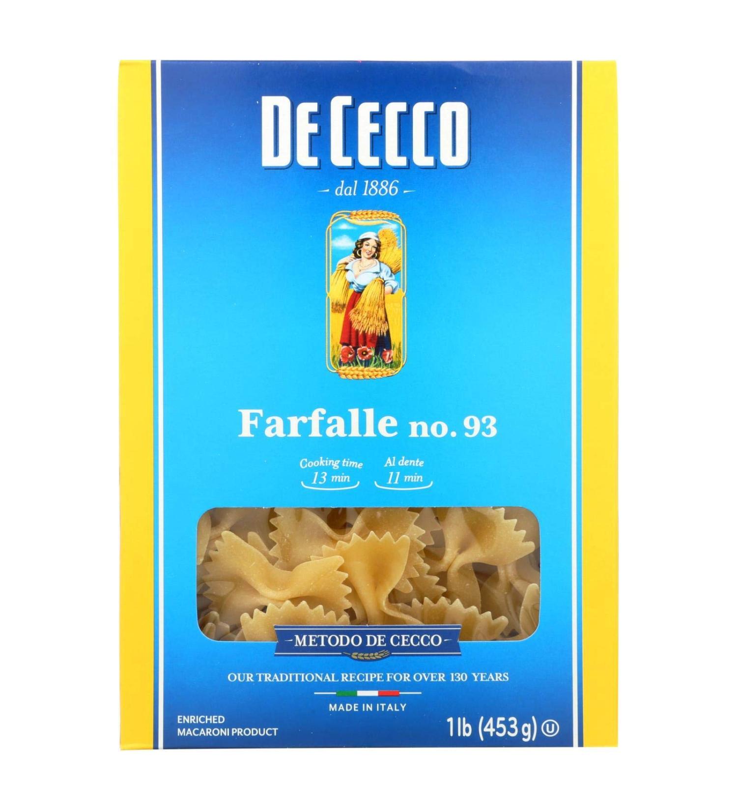 De Cecco Farfalle No. 93 â€“ Premium Pasta, 1 lb (453 g) | Shop Now! - Buy Online on GoSupps.com
