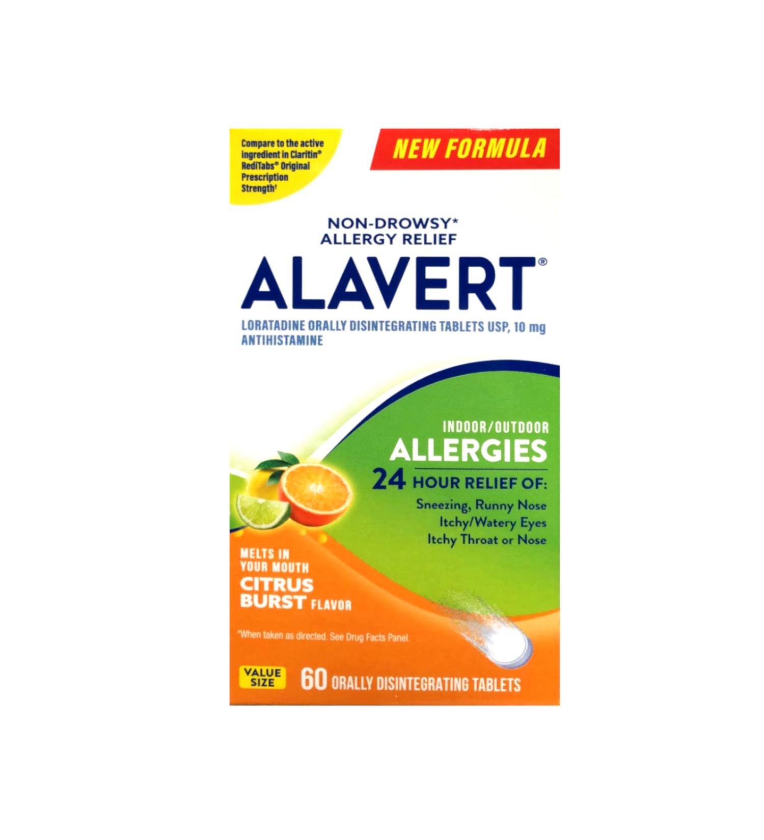Alavert Allergy Relief 24-Hour Non-Drowsy Tablets Loratadine 10 mg Antihistamine Citrus Burst Flavor 60 Tablets - Buy Online on GoSupps.com