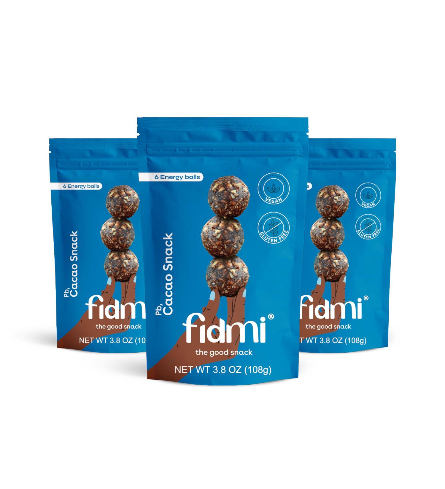 Fidmi Snack Protein Energy Balls Cacao | VEGAN Gluten Free Plant Based Superfood (Cacao) - All Natural Ingredients - Snack Size Bites 3.8 oz (3 count) Cacao Snack - Buy Online on GoSupps.com