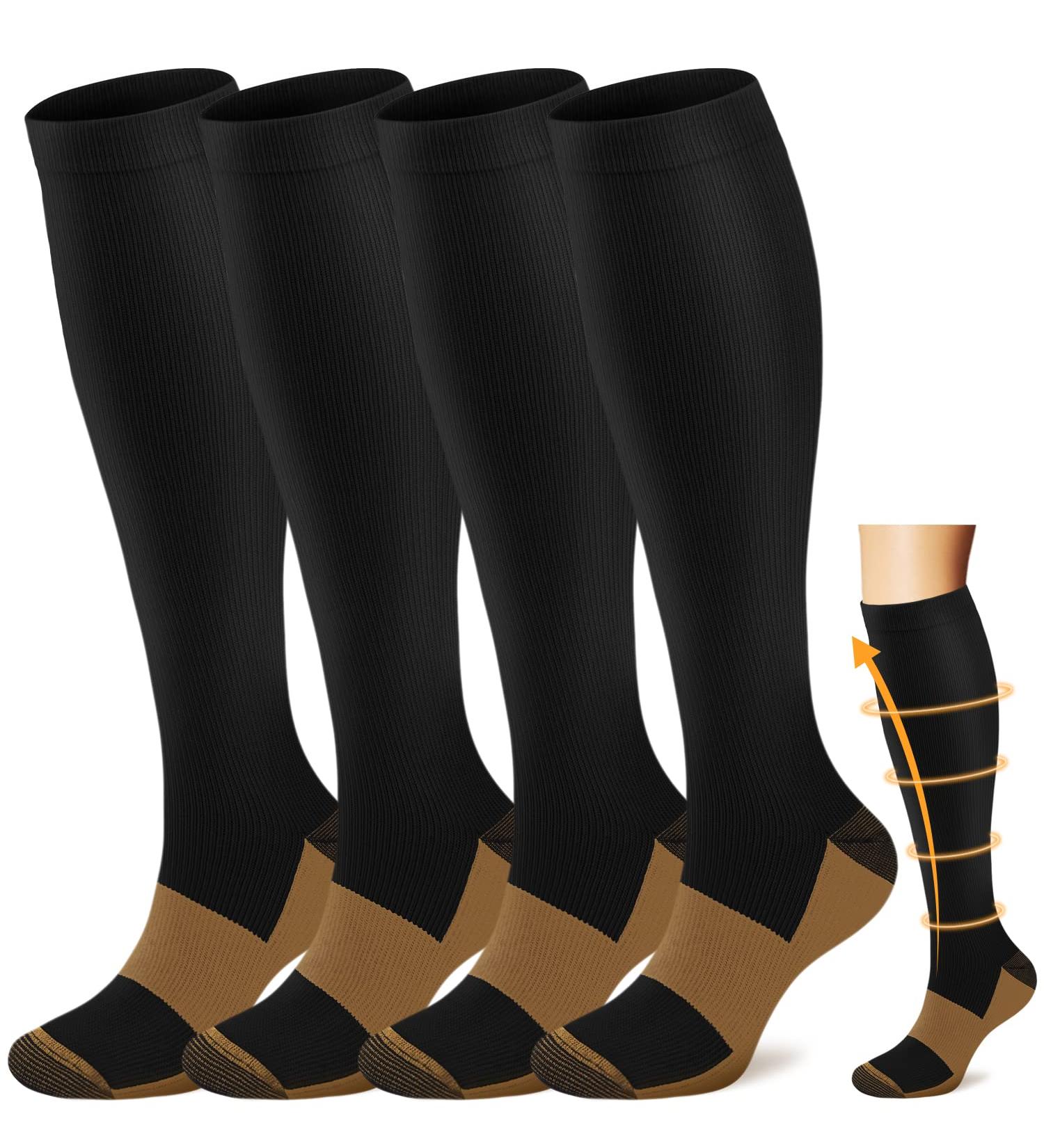 ACTINPUT Copper Compression Socks 4 Pairs for Men & Women - Nurses Running Cycling Support - Black L/XL - Buy Online on GoSupps.com