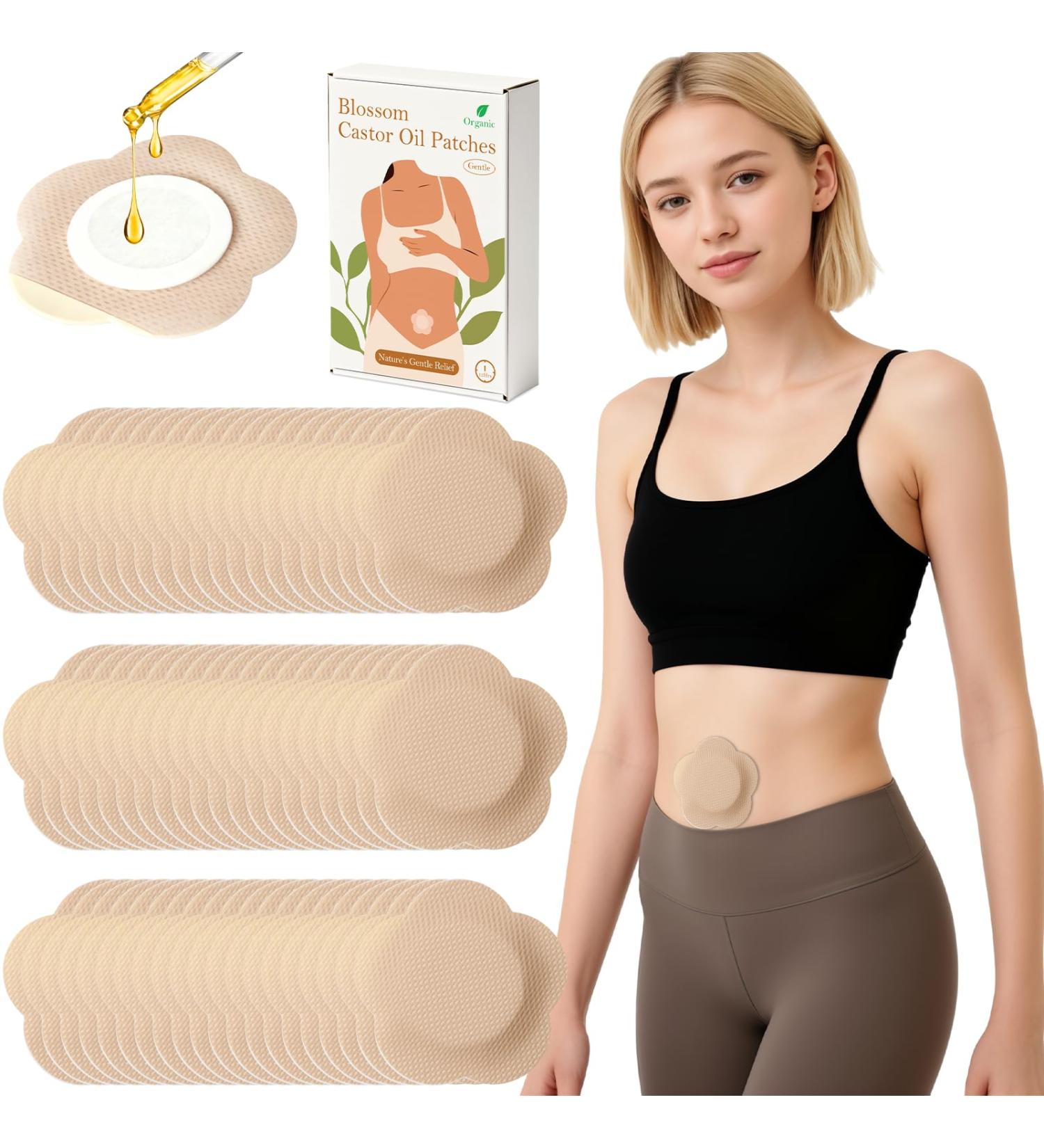 Castor Oil Patches Castor Oil Pack Wraps Disposable Organic Cotton Self-Adhesive Pads for Belly Button Anti Leakage Design Breathable & Portable Women 1i