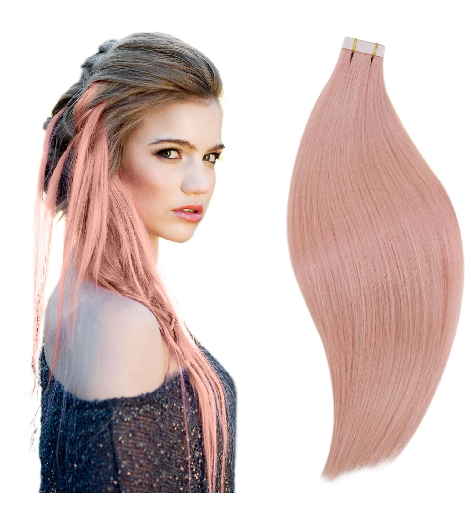 RUNATURE 16 Inch Light Pink Tape in Human Hair Extensions - 25 Gram Colored Tape Hair Extensions - Buy Online on GoSupps.com
