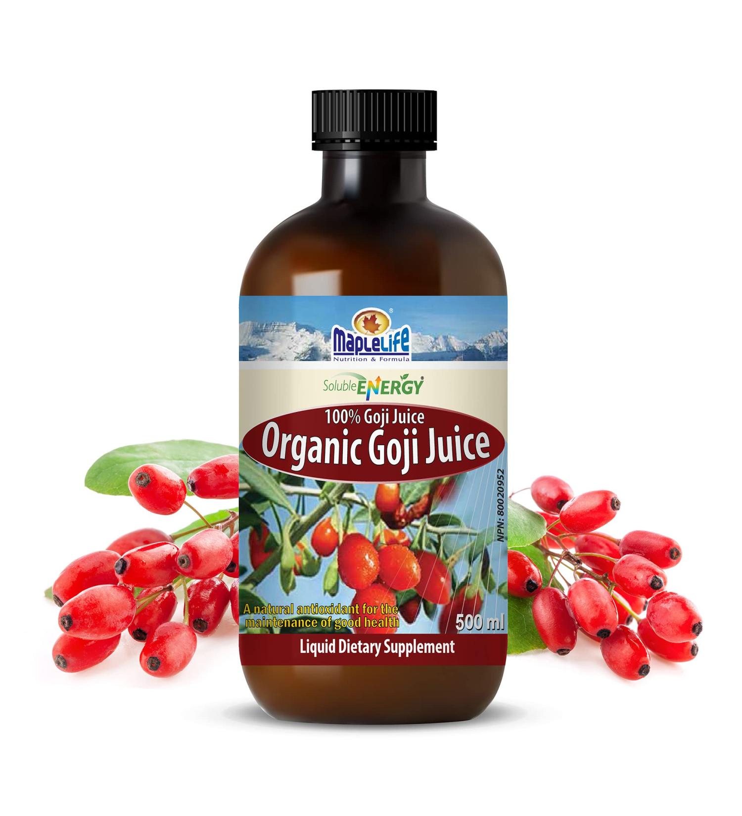 Organic Goji Berry Juice Liquid Goji Juice Improves Absorption Promotes Healthy Skin Increases Energy Helps Inflammation Made from 100% Organic Goji Berries - 500 ml - Buy Online on GoSupps.com