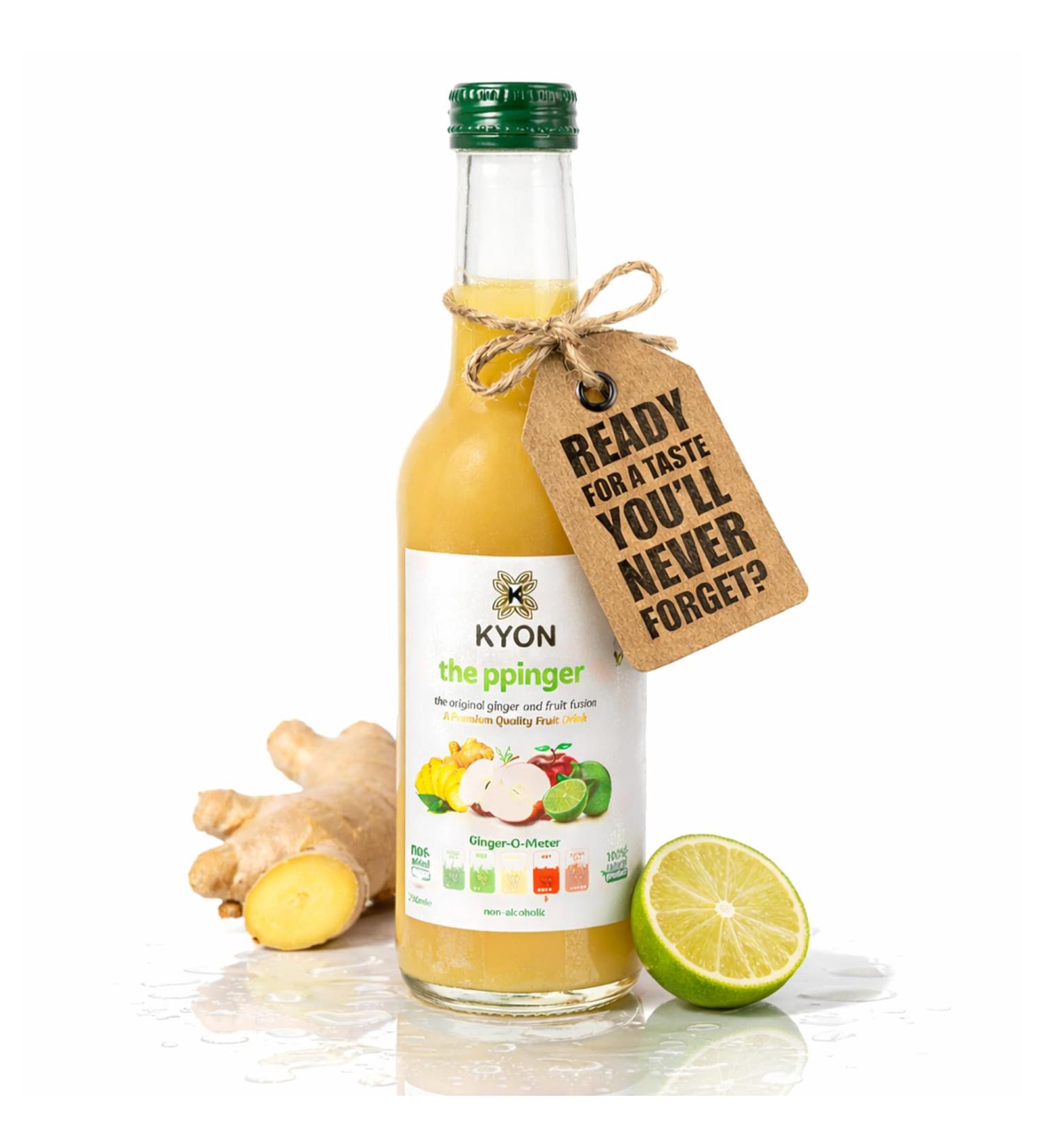 Boisson Kyon Ppinger Jus de gingembre 250 ml avec pomme citron vert et fleur de sureau boisson rafra chissante et sans alcool disponible en packs de 24 - Buy Online on GoSupps.com