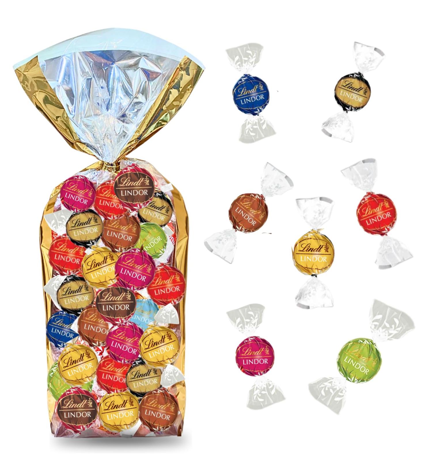 LINDT | 40 LINDOR Bites with Original and Exclusive Flavors in a Gold Bag | 500g Assortment of Black White Milk Chocolates - Buy Online on GoSupps.com