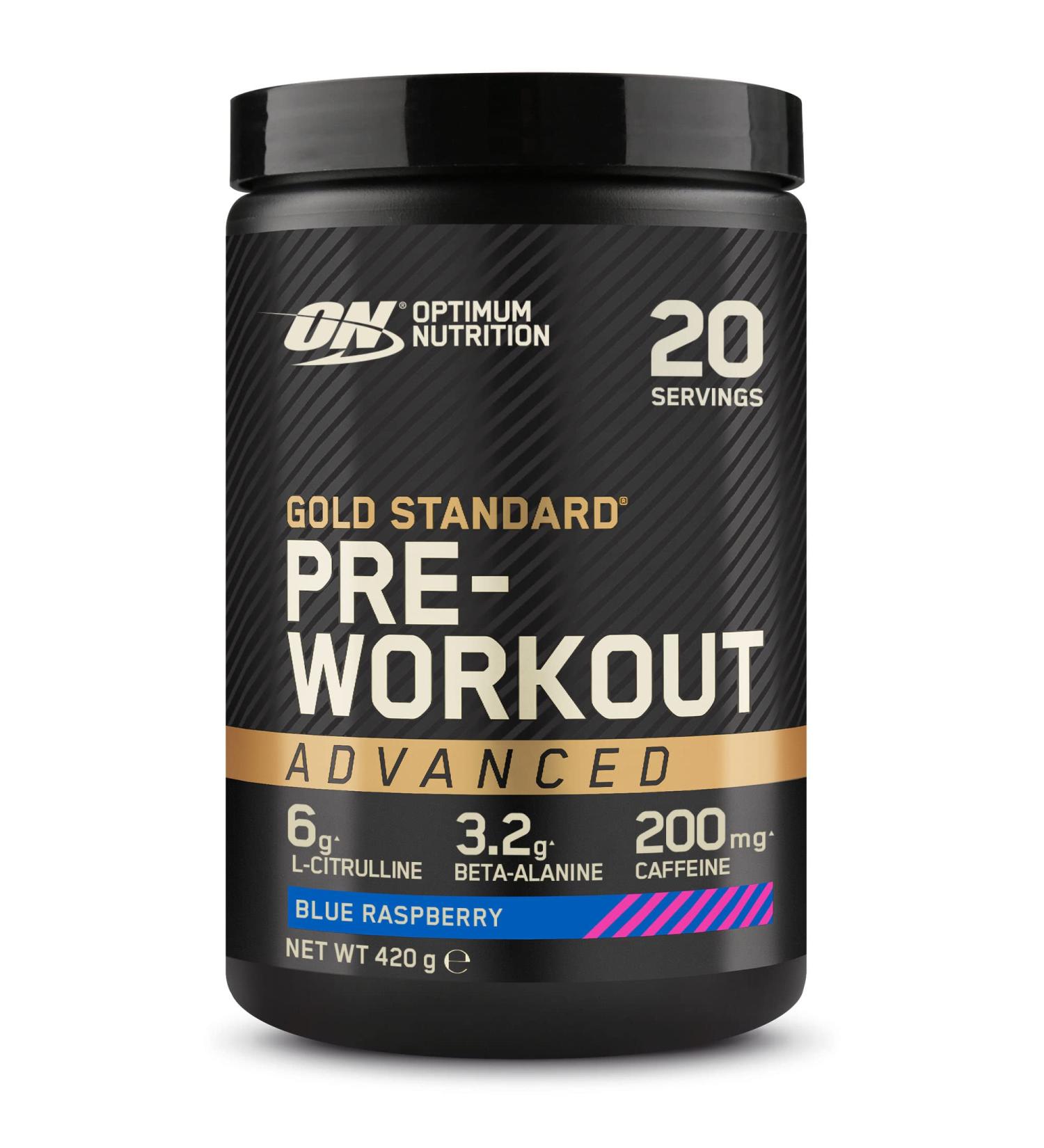 Optimum Nutrition Gold Standard Pre-Workout Advanced Powder - Blue Raspberry Flavour | Energy Booster with L-Citrulline, Beta-Alanine, Caffeine, Vitamins B12 & B6 | 20 Servings (420g) - Buy Online on GoSupps.com