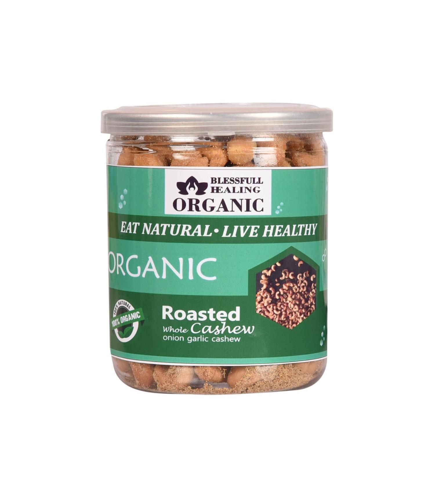 Blessfull Healing Organic Natural Vegan Onion Garlic Roasted Whole Cashew Nuts Crunchy Kaju 300 Gram - Buy Online on GoSupps.com