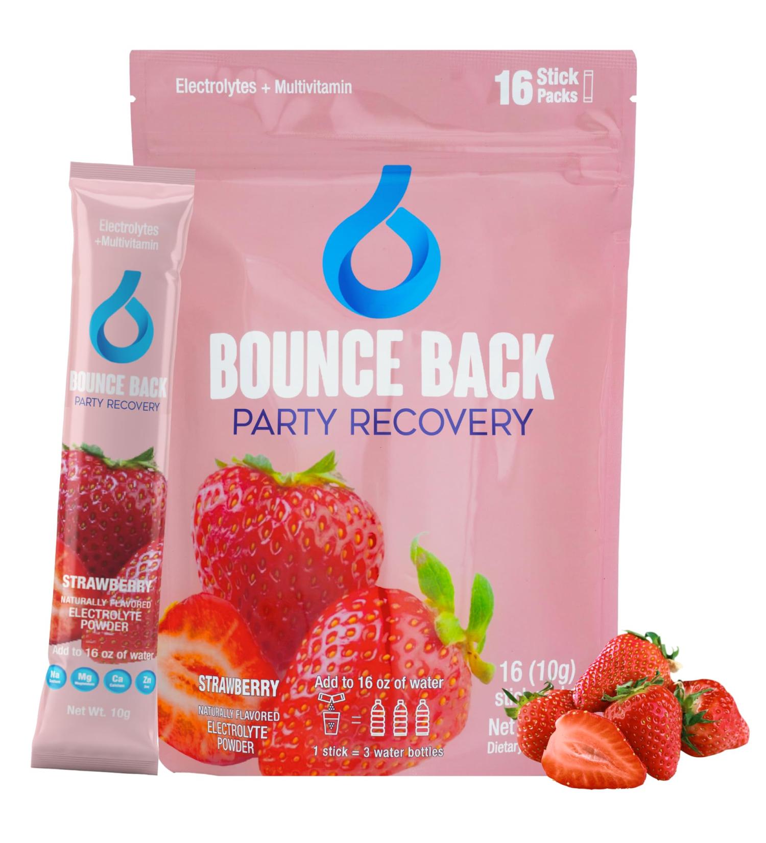 Electrolyte Hydration Packets - Party Recovery & Morning Relief | 16 Servings 7 Electrolytes & 16 Vitamins | Strawberry Flavor | Vacation Essentials - Buy Online on GoSupps.com