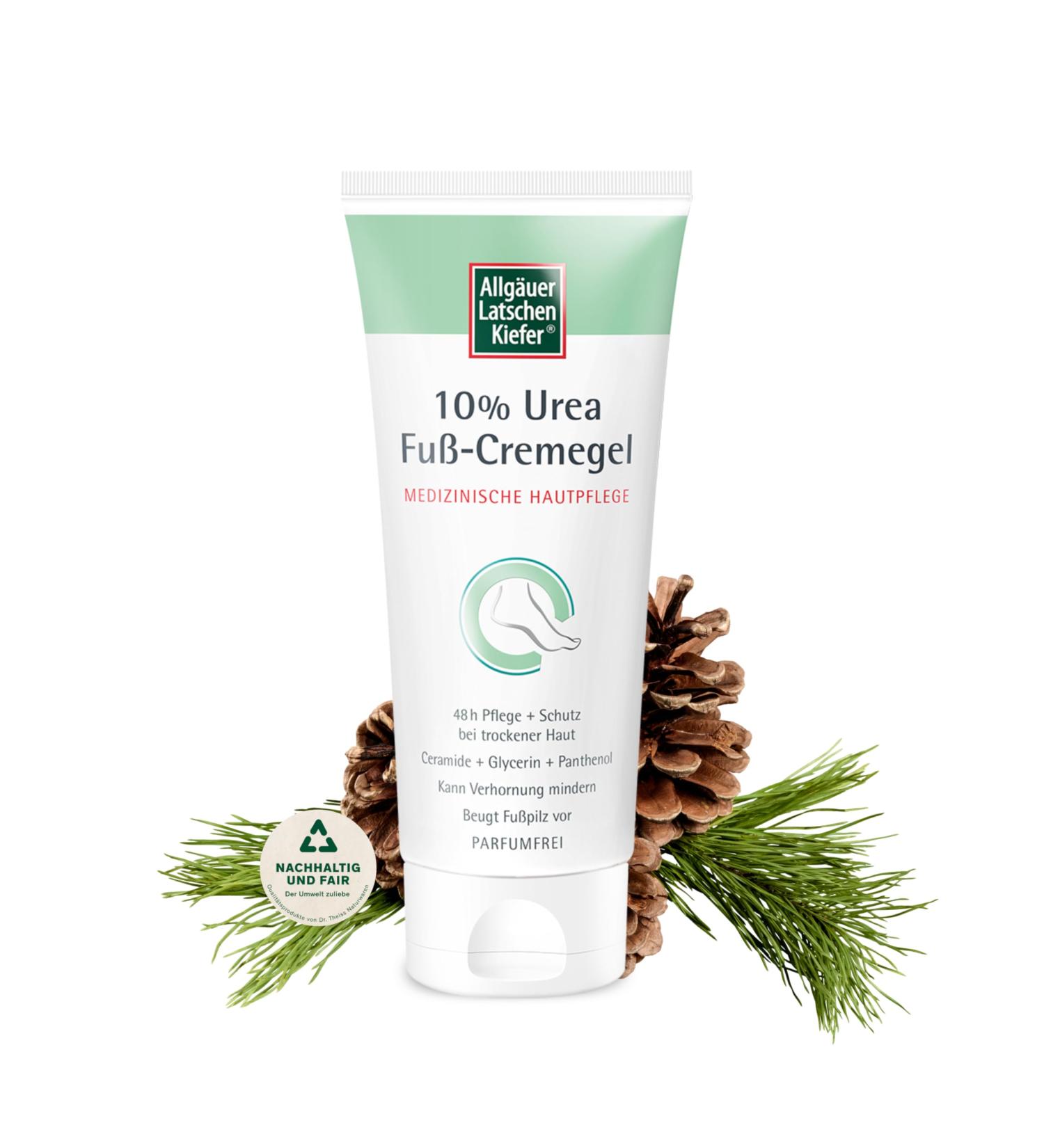  Allg uer Latschenkiefer Allg uer Foot Cream Gel 10% Urea - 48-hour intensive care for dry feet - Fragrance-free formula - Also suitable for diabetic skin care - 100 ml - Buy Online on GoSupps.com