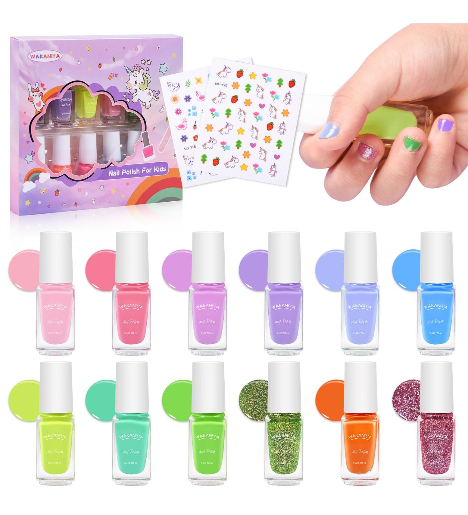Wakaniya Kids Nail Polish Set - 12 Candy Colors | Non-Toxic Water-Based Quick Dry & Peel-Off | Perfect for Ages 3+ | Kid-Friendly Nail Kit - Buy Online on GoSupps.com