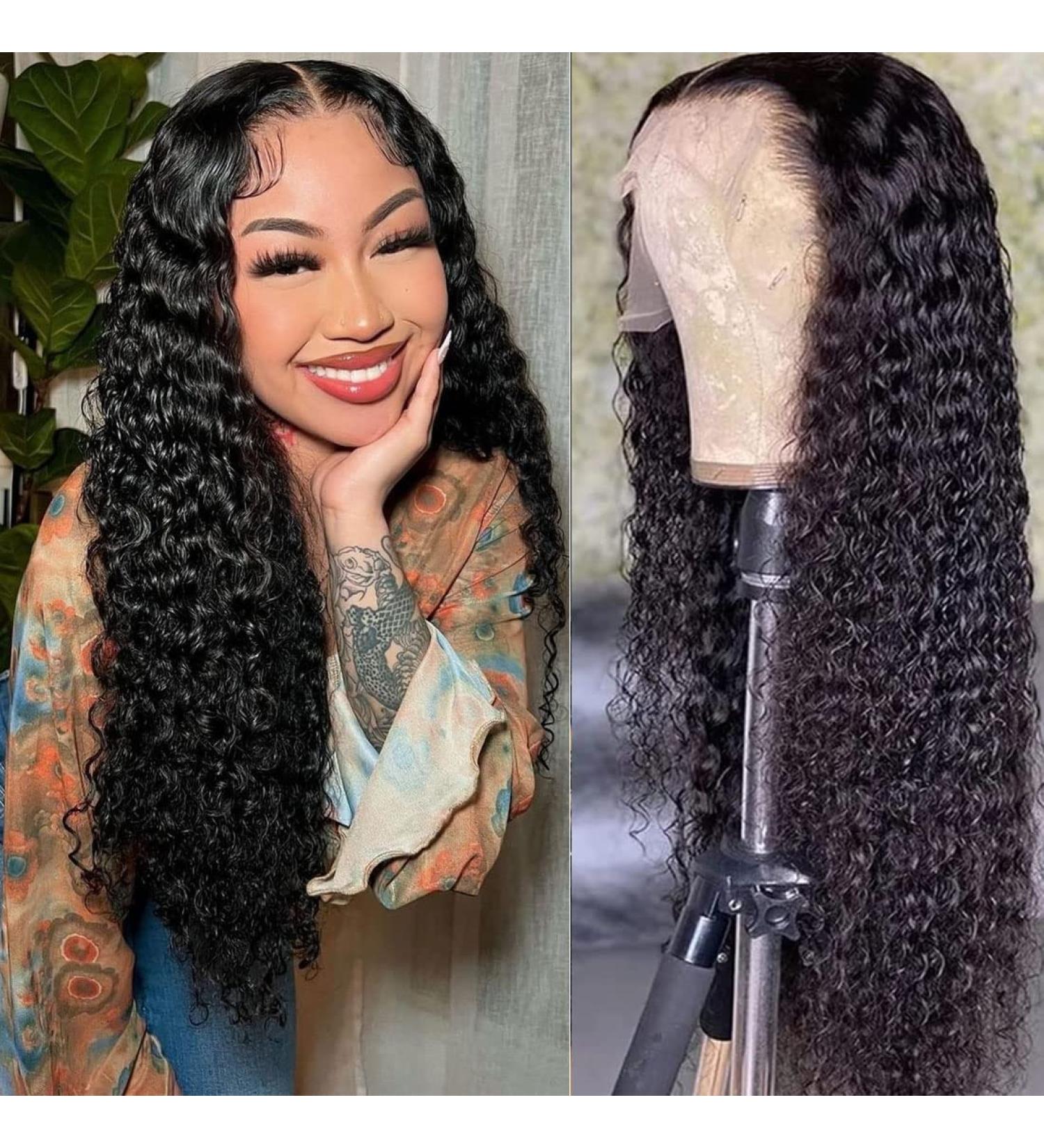 4GIRL4EVER 24 Inch Deep Wave Lace Front Wig Human Hair 180% Density 13X4 Frontal Wigs for Black Women - Pre Plucked with Baby Hair, HD Lace, Natural Black - Buy Online on GoSupps.com