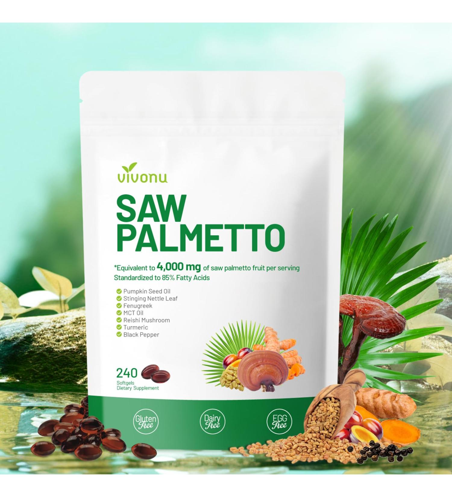 VivoNu Saw Palmetto Softgels Extract 8 in 1 Pumpkin Seed Oil Supports Prostate Health Relieves Urination Issues Supports Hair Growth DHT Blocker 240 Capsules - Buy Online on GoSupps.com