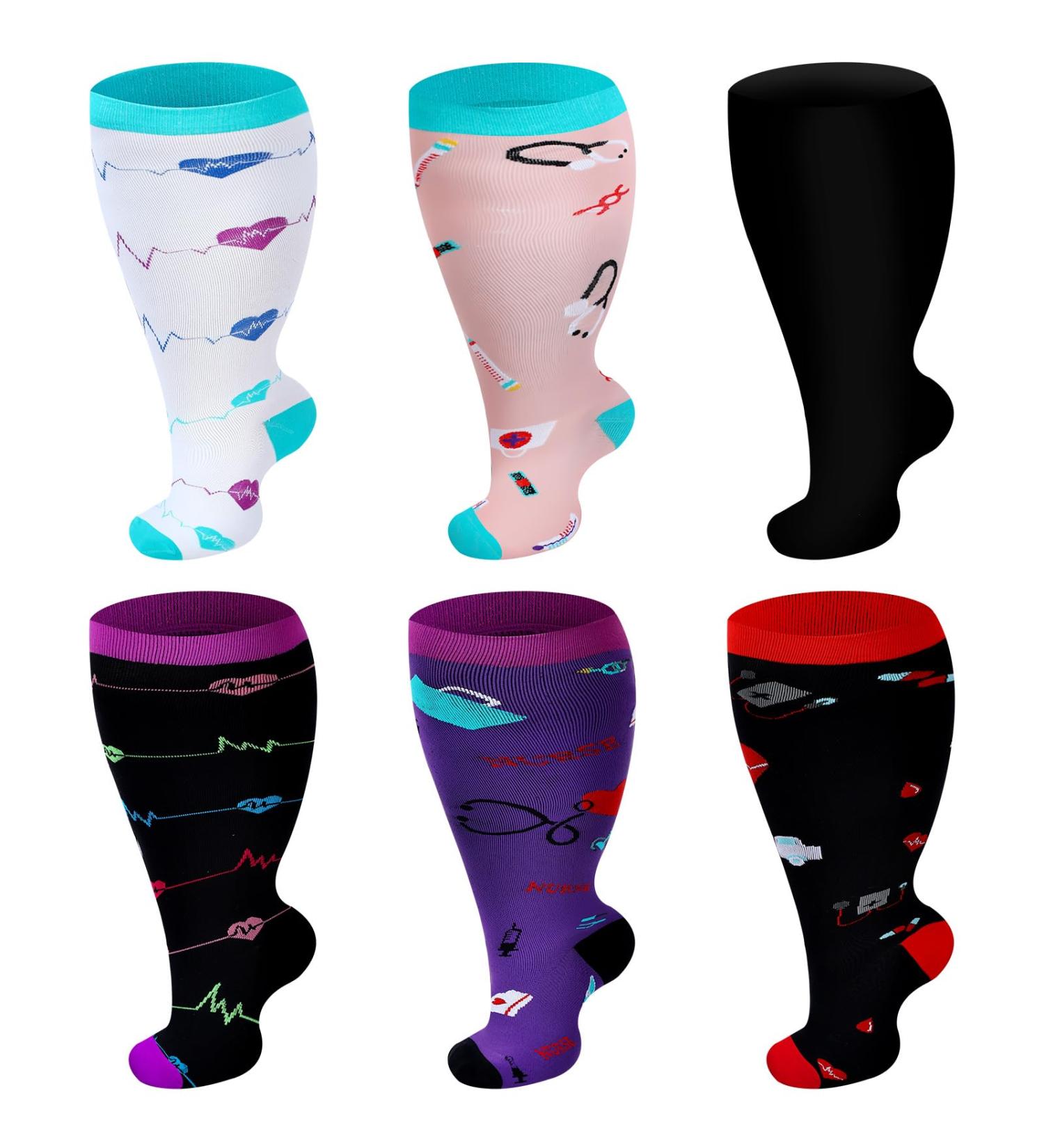 Shinymoon Plus Size Wide Calf Compression Socks - 6 Pairs 20-30 mmHg Knee High Support - Ideal Gifts for Nurses & Doctors - Buy Online on GoSupps.com