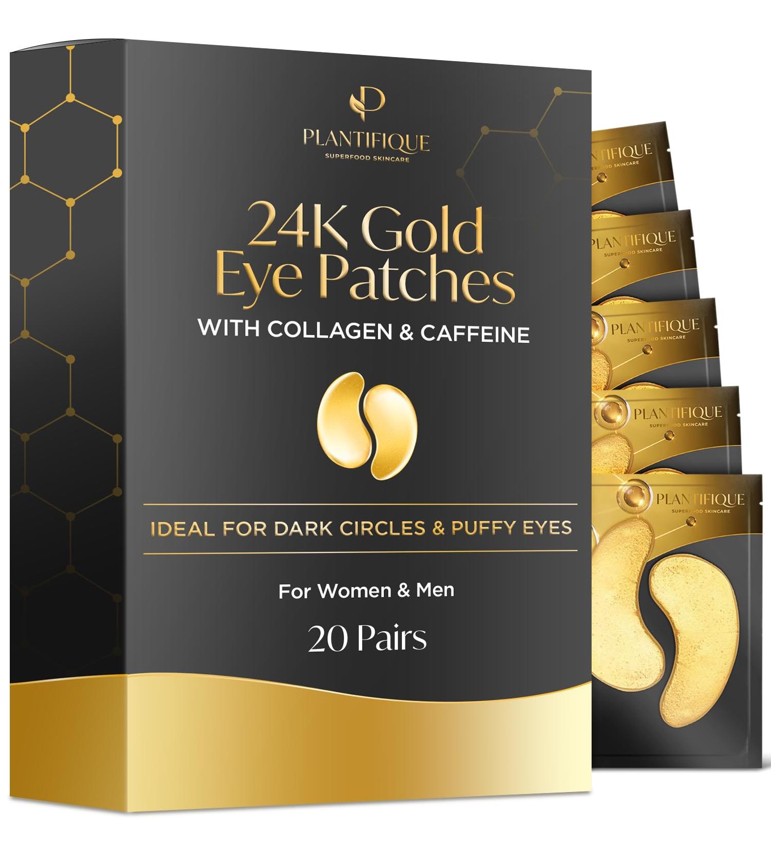 Plantifique 24K Gold Under Eye Masks - Anti Wrinkle Patches for Dark Circles & Puffiness (20 Pairs) - Buy Online on GoSupps.com
