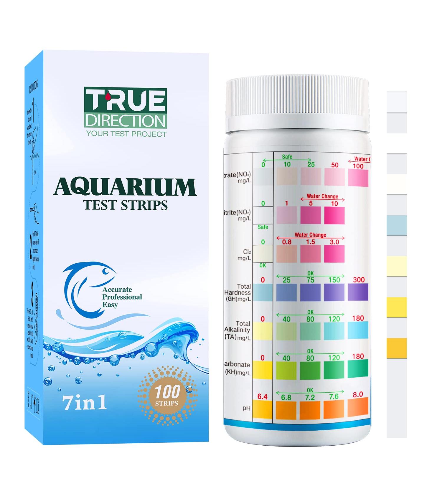 TrueDirection 7-in-1 Aquarium Test Strips - 100 pcs for Freshwater & Fish Pond | Accurate Water Quality Testing (pH Hardness Nitrate Nitrite Chlorine) - Buy Online on GoSupps.com