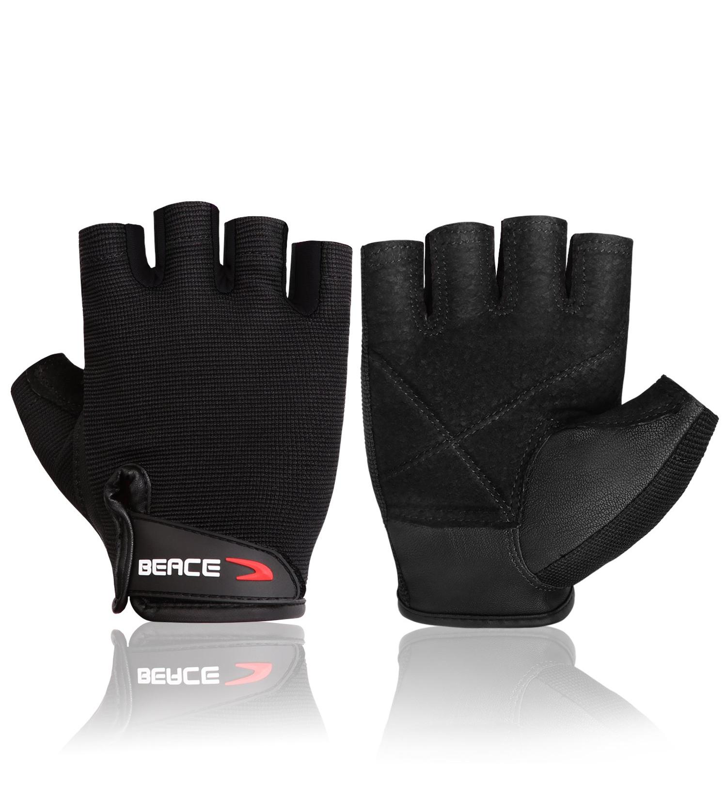 BEACE Anti-Slip Leather Palm Weight Lifting Gym Gloves for Men & Women - Black, Medium - Buy Online on GoSupps.com