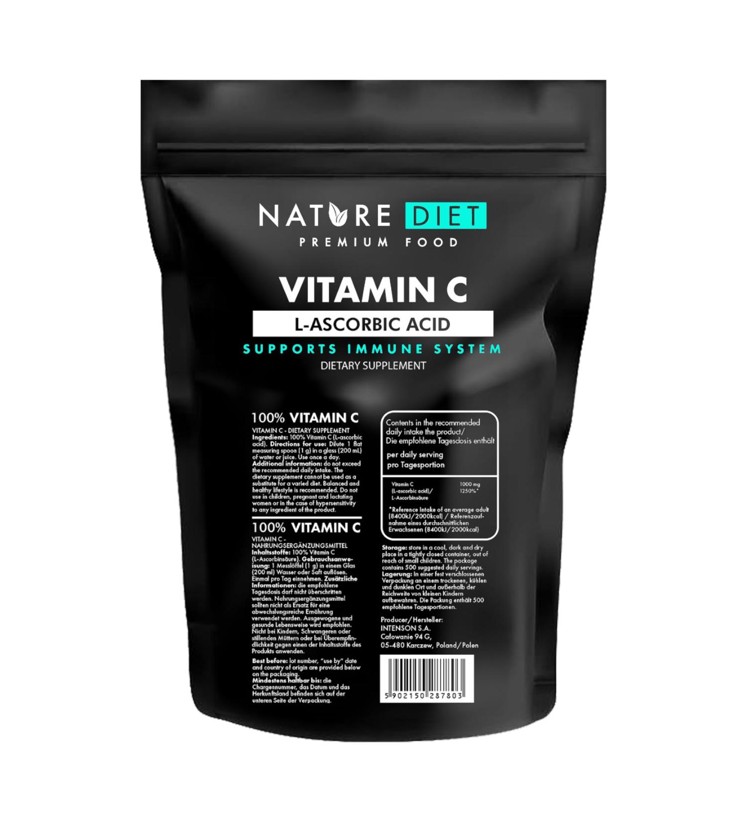 Nature Diet - Vitamin C | Powder | L-ascorbic acid | Antioxidant - 500 g - Buy Online on GoSupps.com