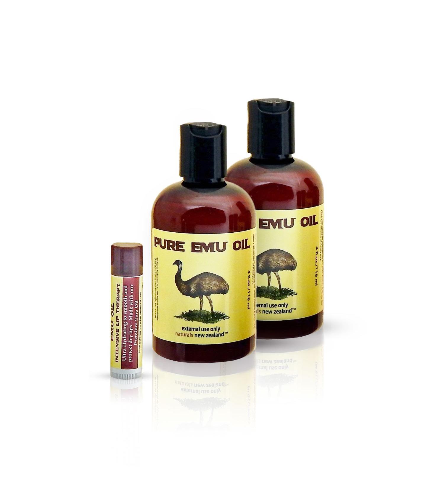 Emu Oil Premium Golden Grade A Set of 2 Bottles and Emu Oil Lip Balm (Pack of 3 Products) - Buy Online on GoSupps.com