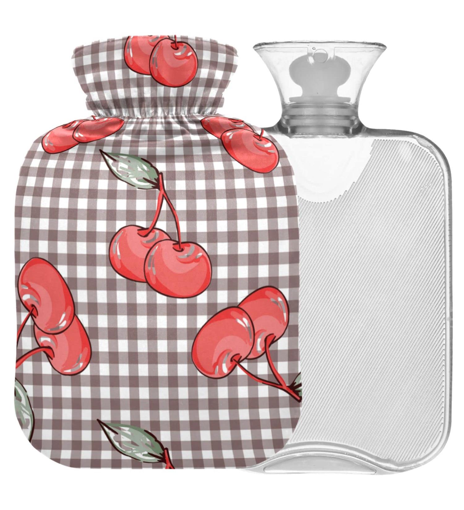 Naanle Plaid Cherry Hot Water Bottle - 1L Transparent Heat Bottle for Hand Warmer & Pain Relief Therapy - Ideal for Cold & Hot Treatment - Buy Online on GoSupps.com