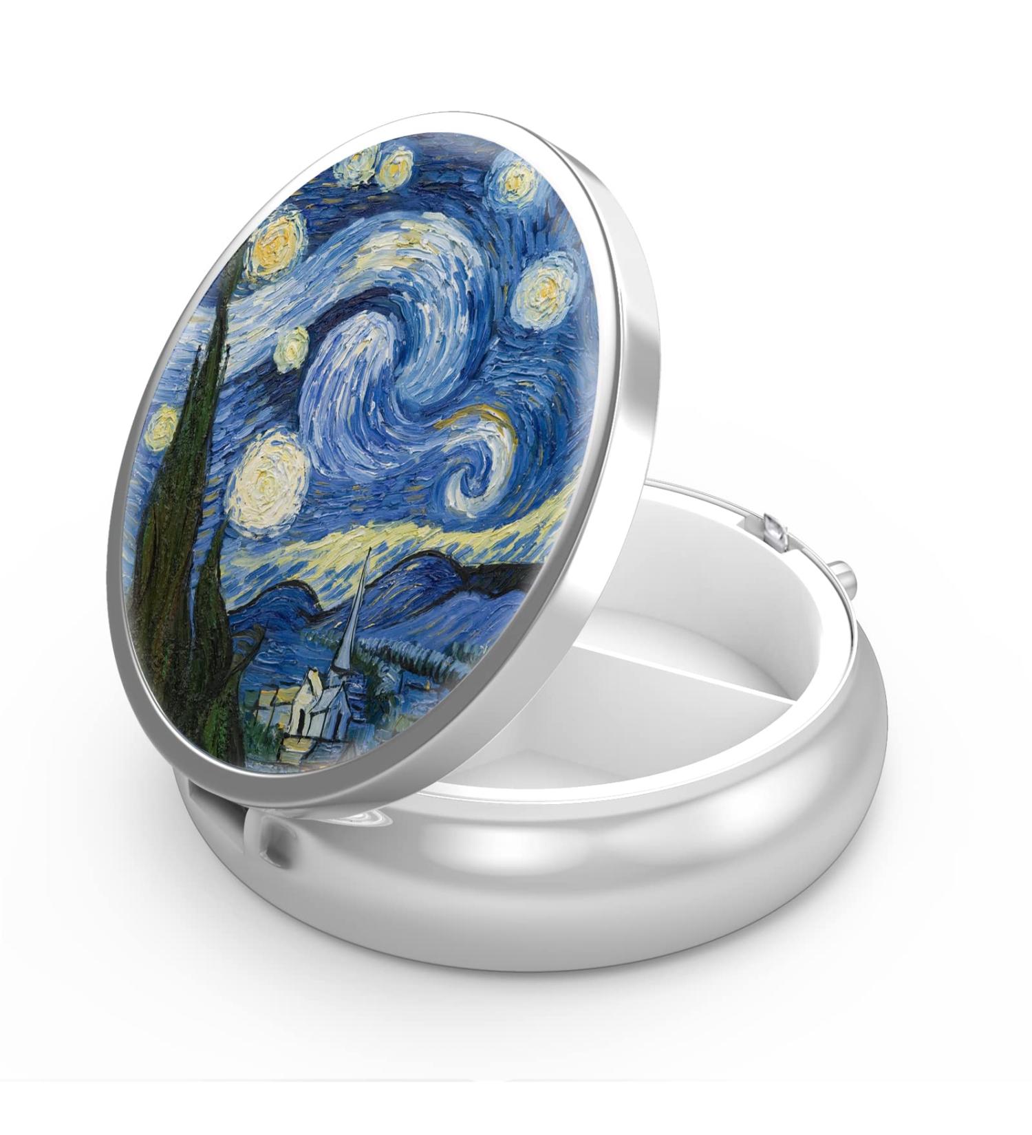 Pill Box 3 Compartment Medicine Case | Portable Metal Pill Organizer | Van Gogh Starry Night Design - Buy Online on GoSupps.com