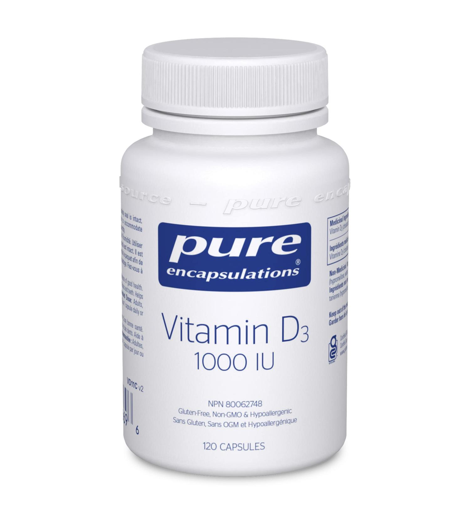 Pure Encapsulations Vitamin D3 25 mcg (1 000 IU) - Supplement to Support Bone Joint & Immune Health - With Premium Vitamin D - 120 Capsules - Buy Online on GoSupps.com