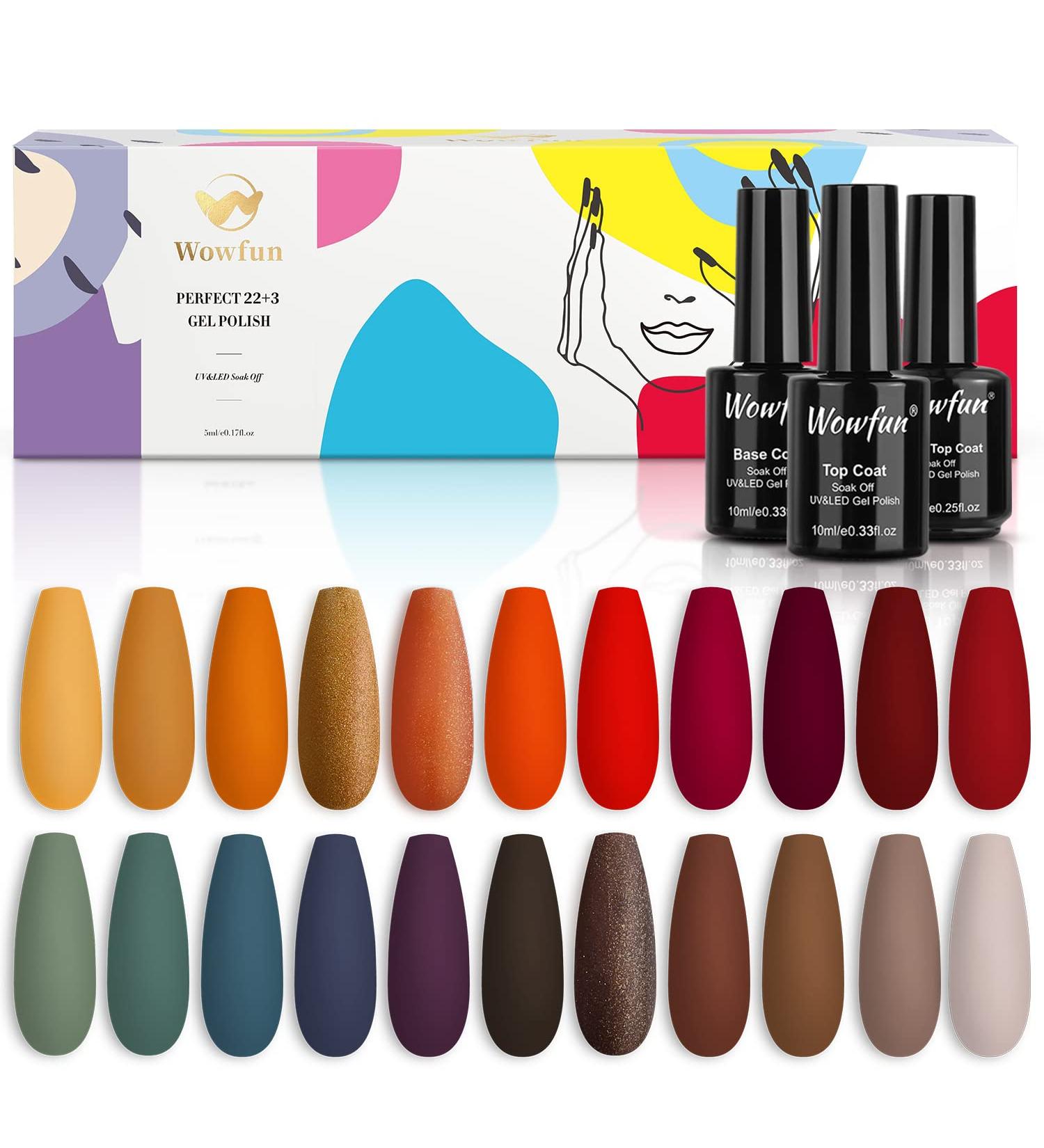 Wowfun 25Pcs Gel Nail Polish Kit - Orange, Golden Glitter, Brown Shades - Starter Set with Top Coat, Base Coat - Gifts for Mother - Passionate Bohemian - Buy Online on GoSupps.com