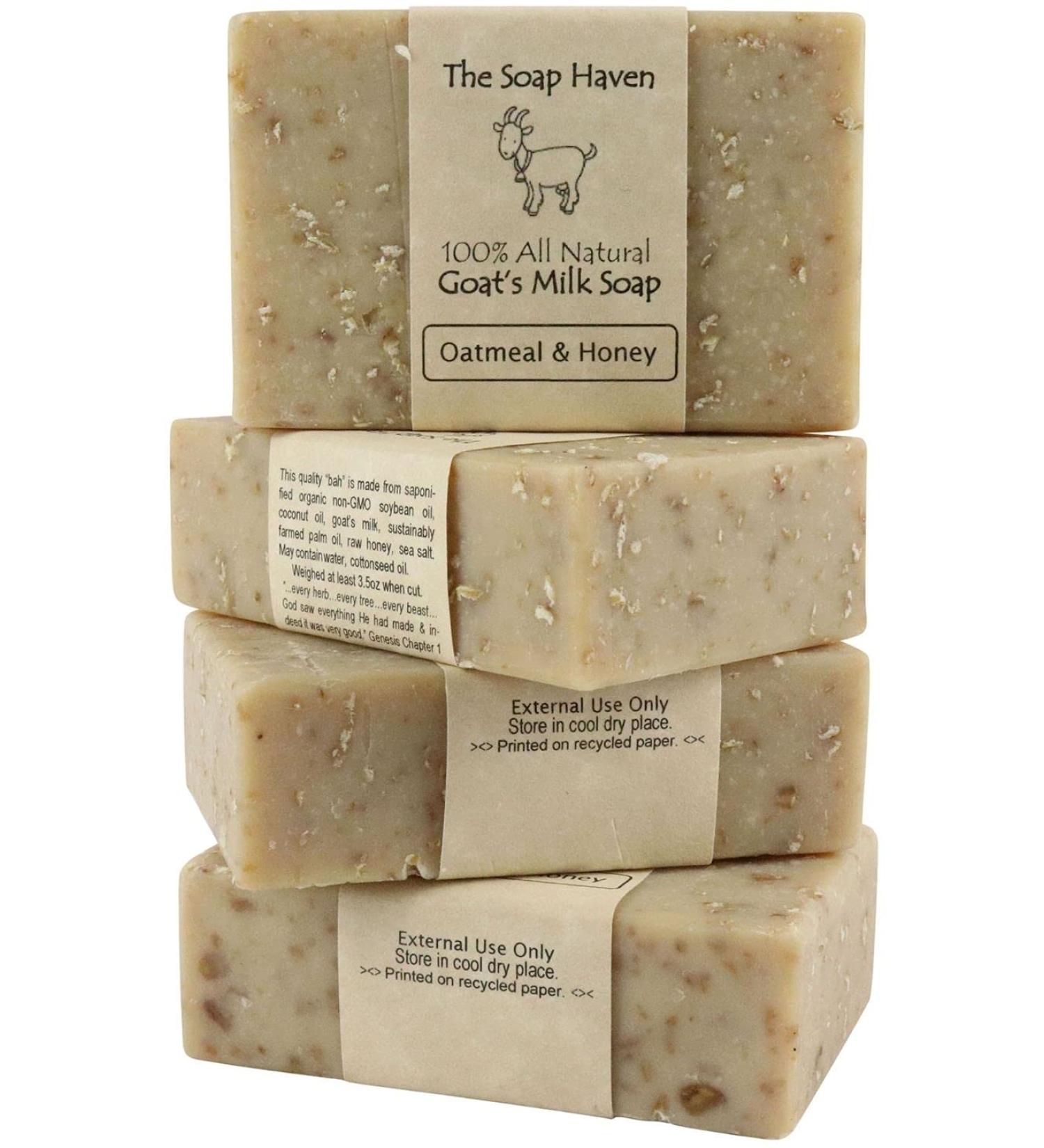 Oatmeal & Honey Goat Milk Soap Bars - Pack of 4 | All Natural, Unscented, Handmade in USA | Ideal for Sensitive Skin | SLS & Paraben Free - Buy Online on GoSupps.com
