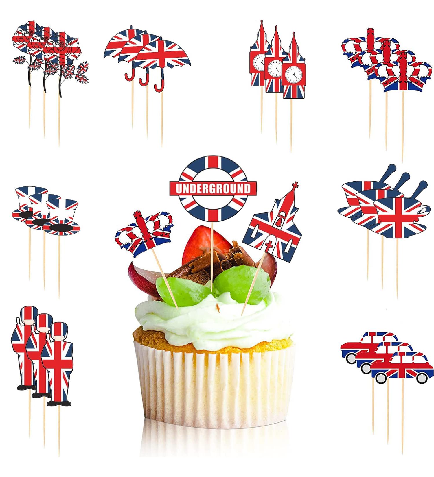 48 Pcs Cake Toppers King Charles Coronation Decorations 2023 Union Jack Party Supplies Kings Coronation Decorations King Charles III Cupcakes Toppers Cute Party Decorations - Buy Online on GoSupps.com