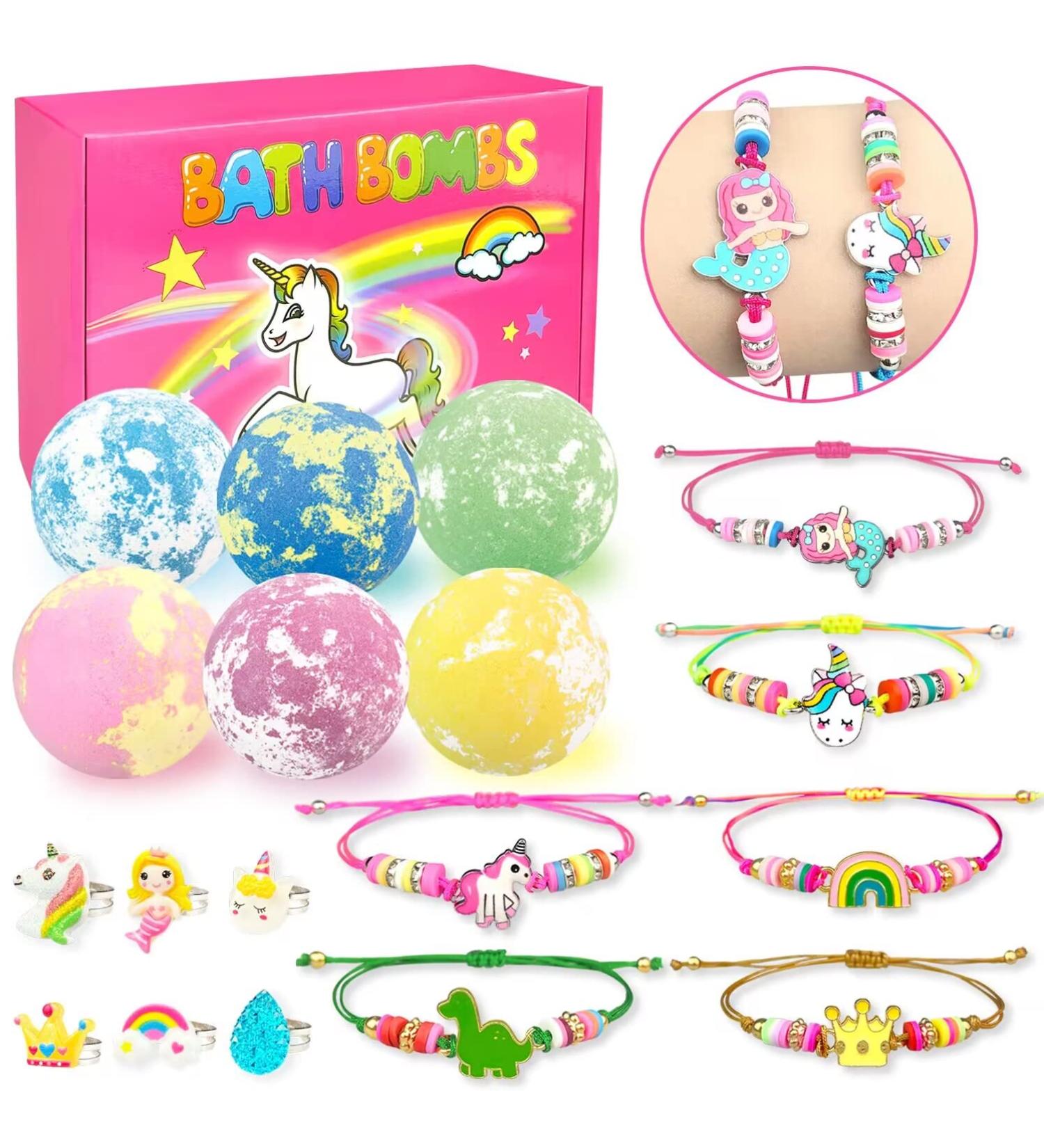 Organic Bubble Kids Bath Bombs with Surprises - Set of 6 | Safe & Natural Gifts for Girls 4-9 Years Old | Includes Bracelets and Rings Toys | Easter Basket Stuffers - Buy Online on GoSupps.com