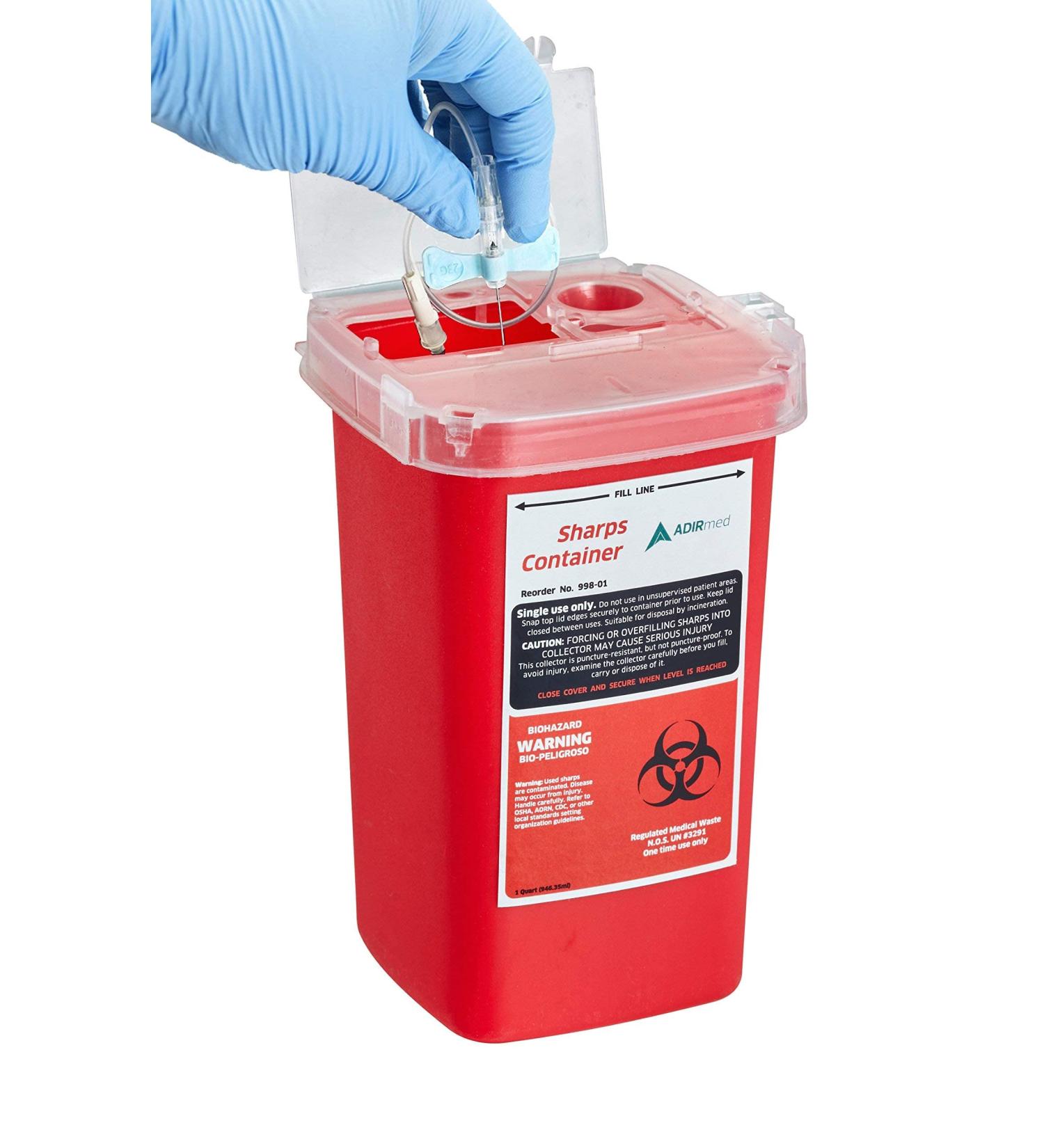 AdirMed Sharp Needle Disposal Container - 1 Quart - Ideal for Home, Clinic, Office, Barber Use - Buy Online on GoSupps.com